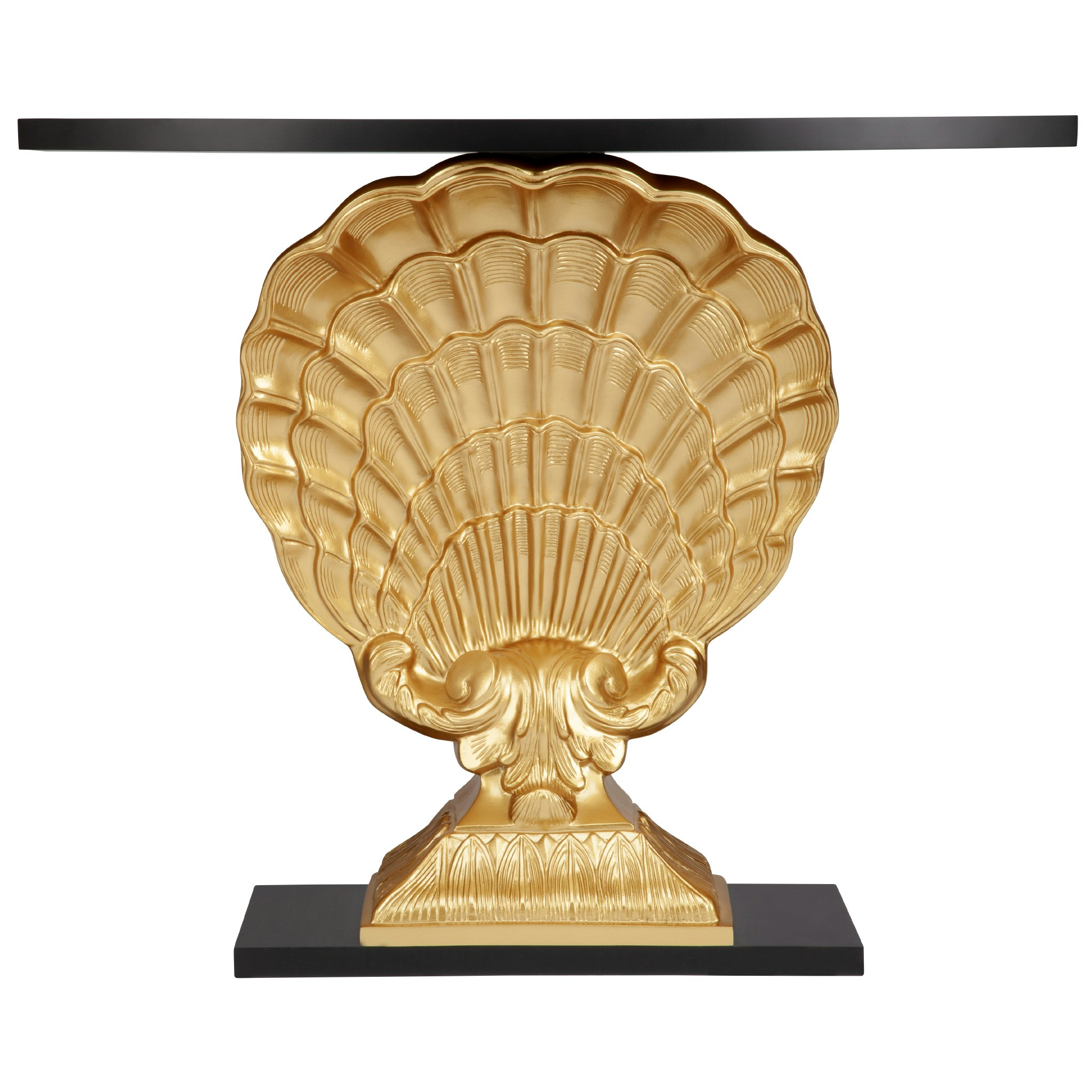 Toscano - Neoclassical French Coquille Sculptural Console Table in Black/Gold, Fiberglass