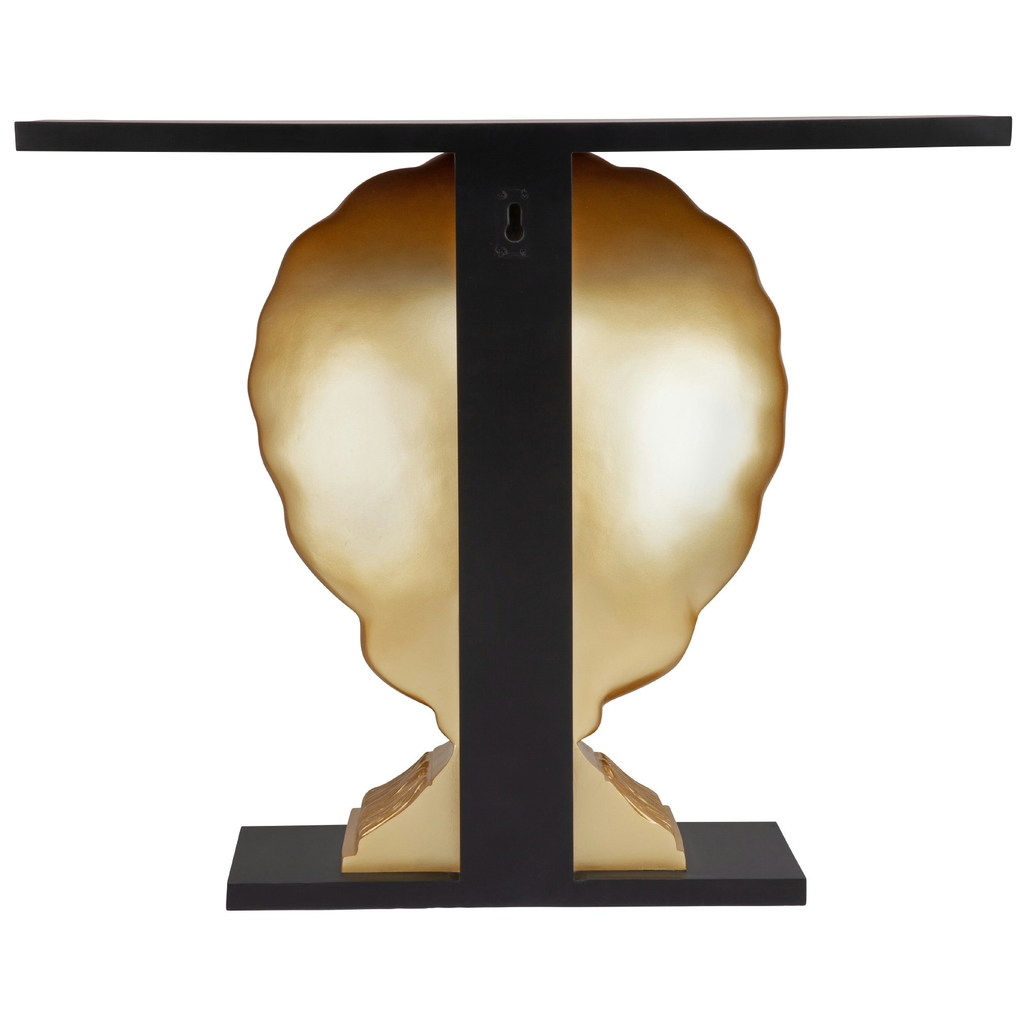 Toscano - Neoclassical French Coquille Sculptural Console Table in Black/Gold, Fiberglass