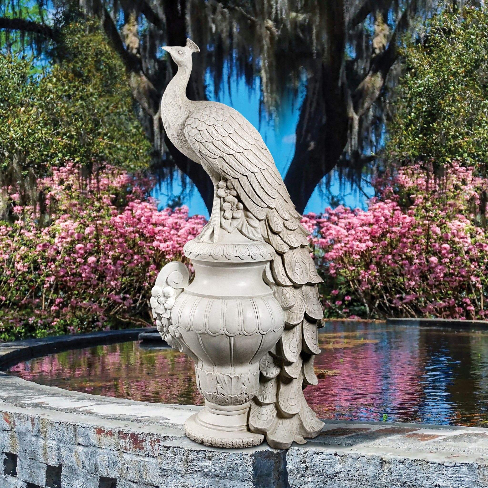 Toscano Staverden Castle Peacock on an Urn Giant Garden Statue