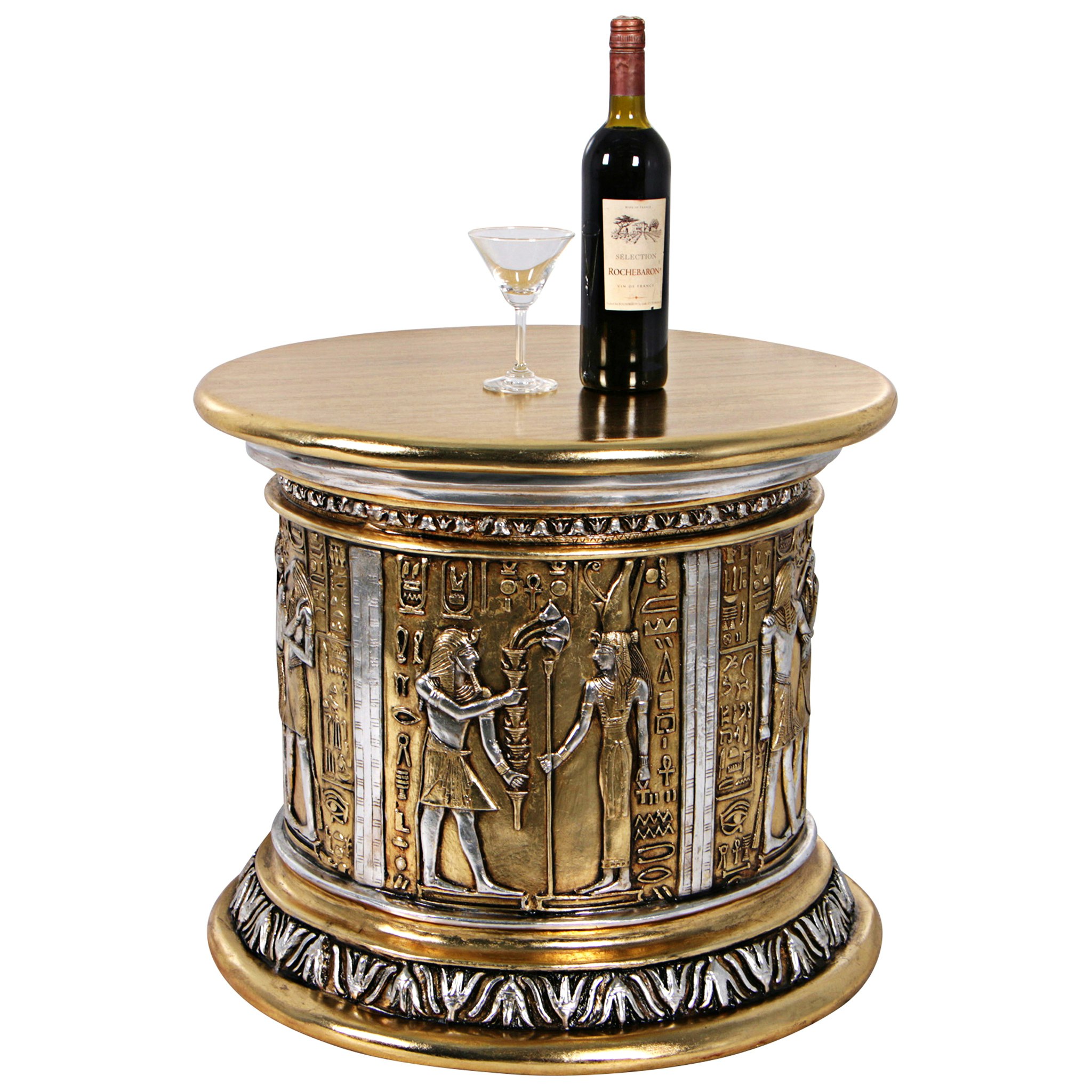 Toscano - Egyptian Karnak Temple Side Table and Statuary Pedestal in Silver/Gold, Fiberglass