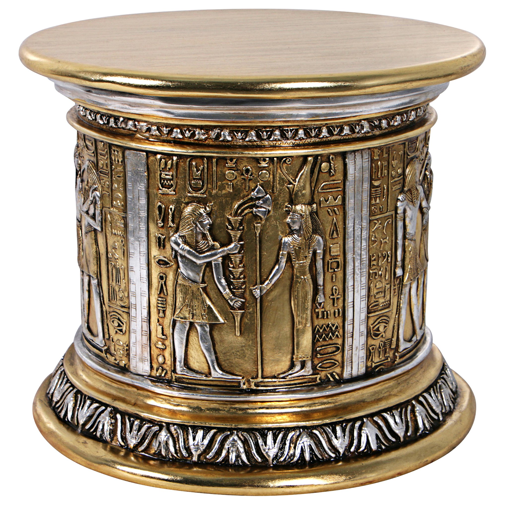 Toscano - Egyptian Karnak Temple Side Table and Statuary Pedestal in Silver/Gold, Fiberglass