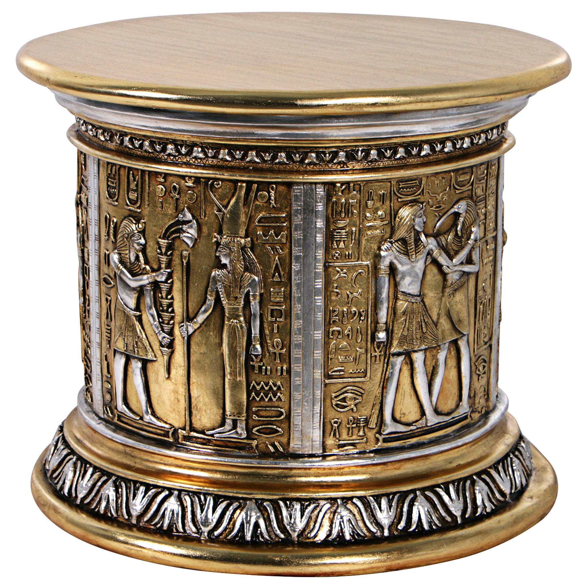 Toscano - Egyptian Karnak Temple Side Table and Statuary Pedestal in Silver/Gold, Fiberglass