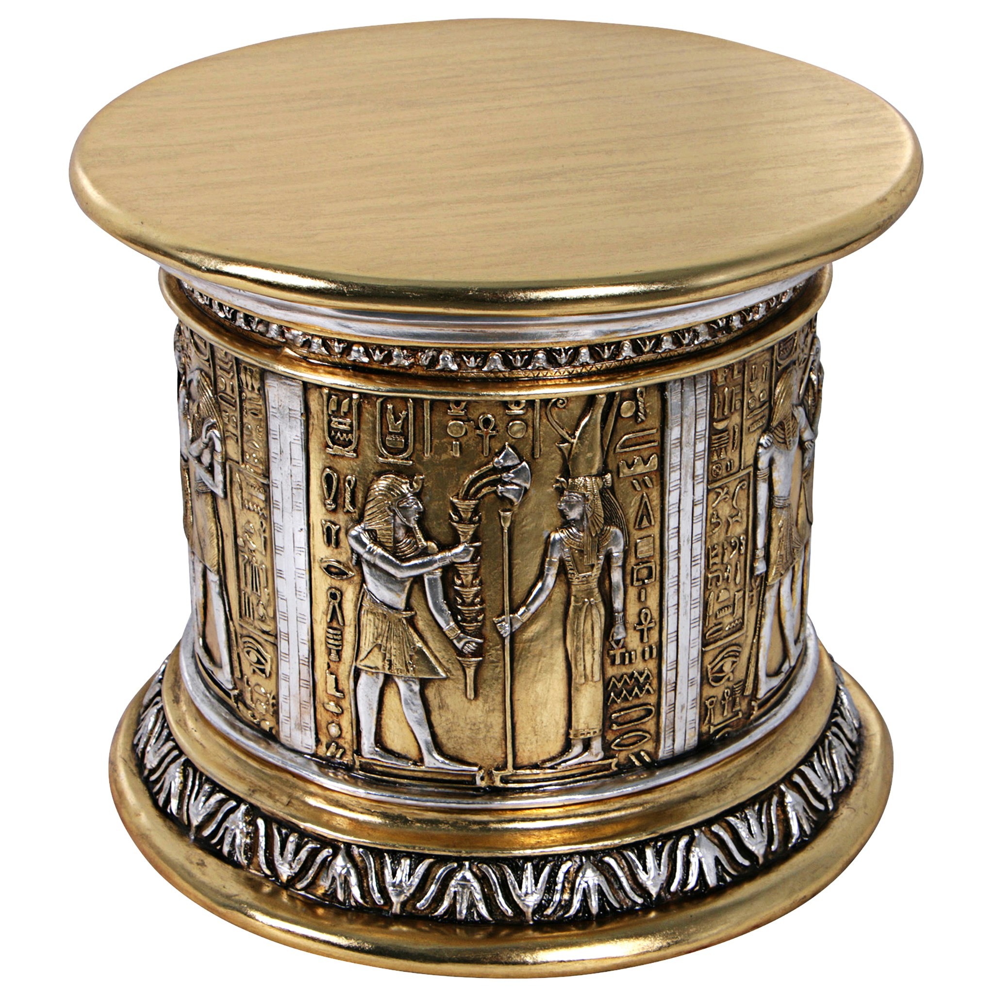 Toscano - Egyptian Karnak Temple Side Table and Statuary Pedestal in Silver/Gold, Fiberglass