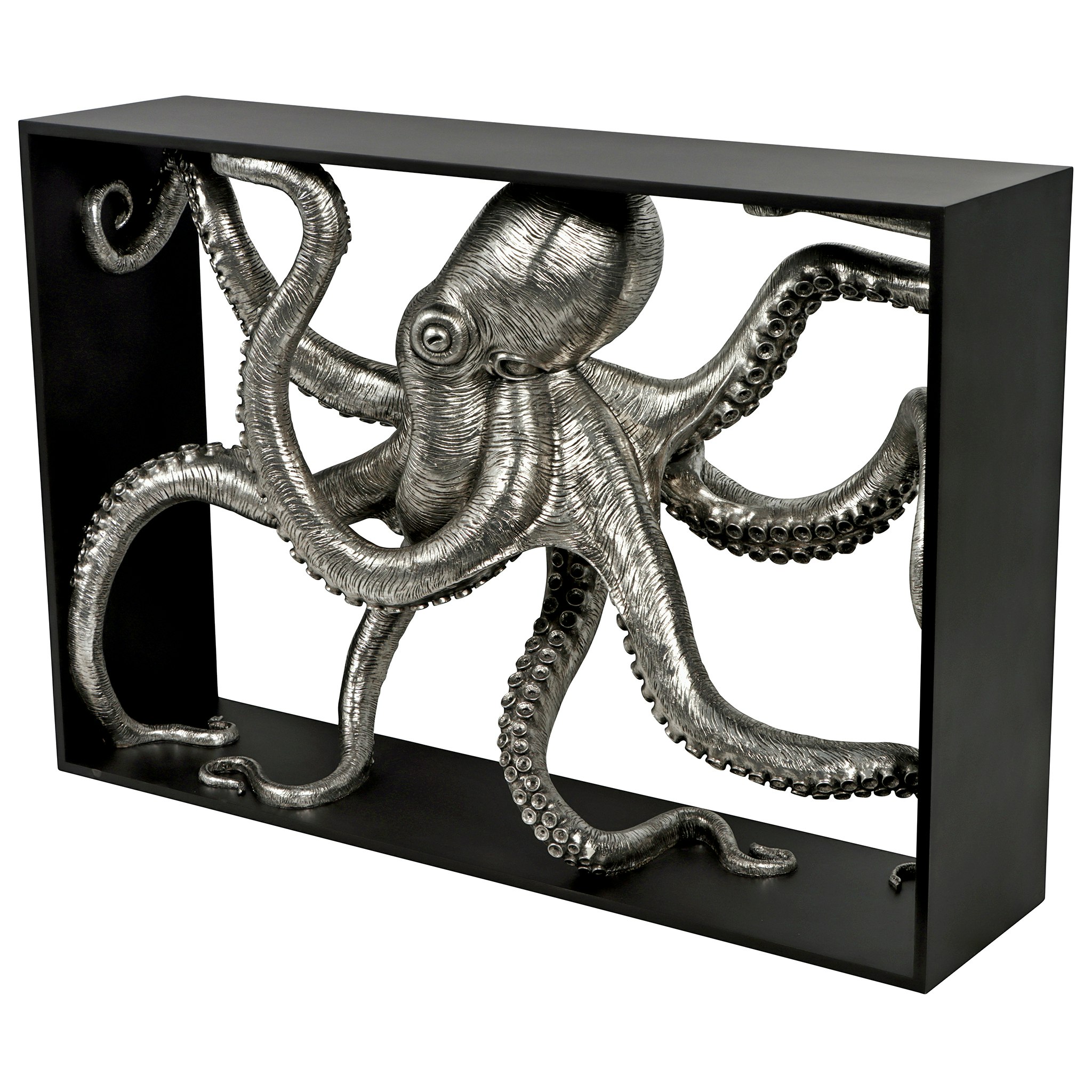 Toscano - Depths of the Sea Kraken Octopus Console Table in Black/Silver, Designer Resin