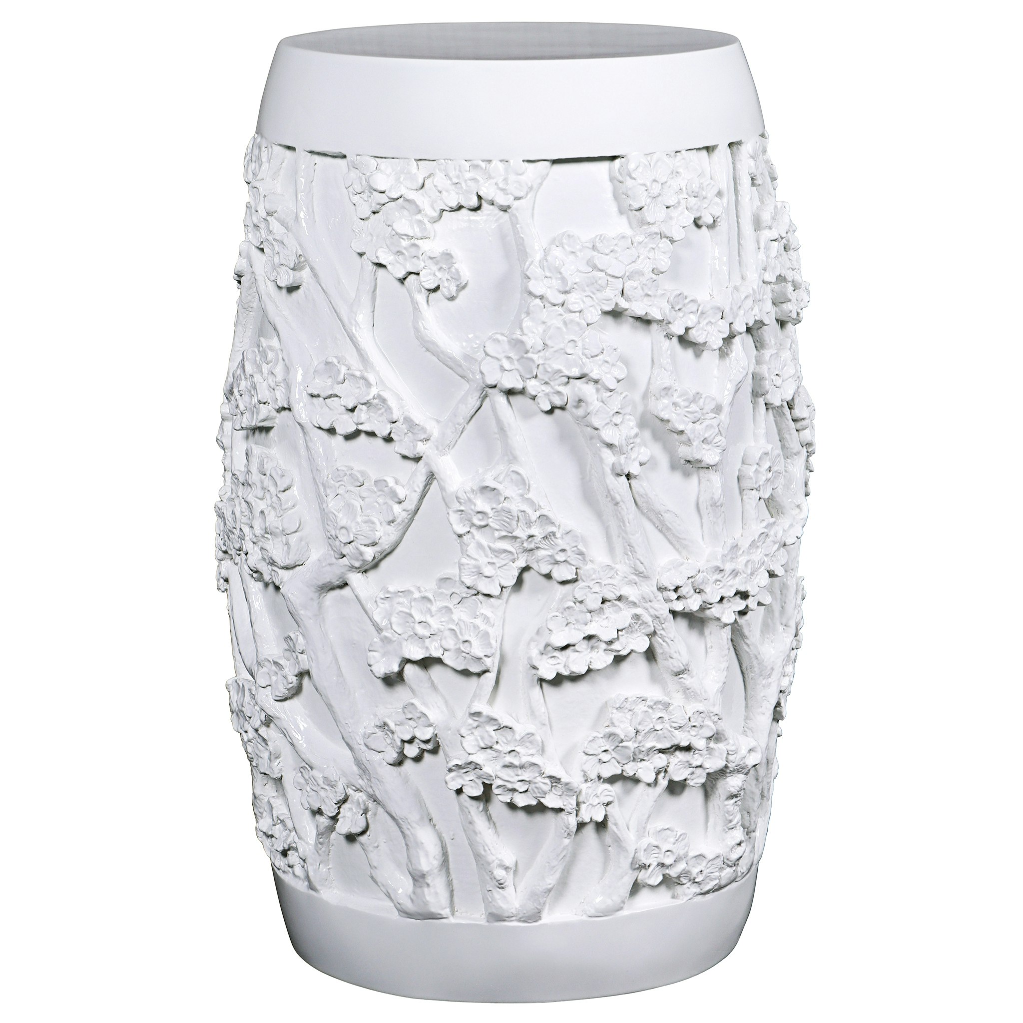 Toscano Sakura Cherry Blossom Asian Sculptural Pedestal Table - White Gloss, Fiberglass