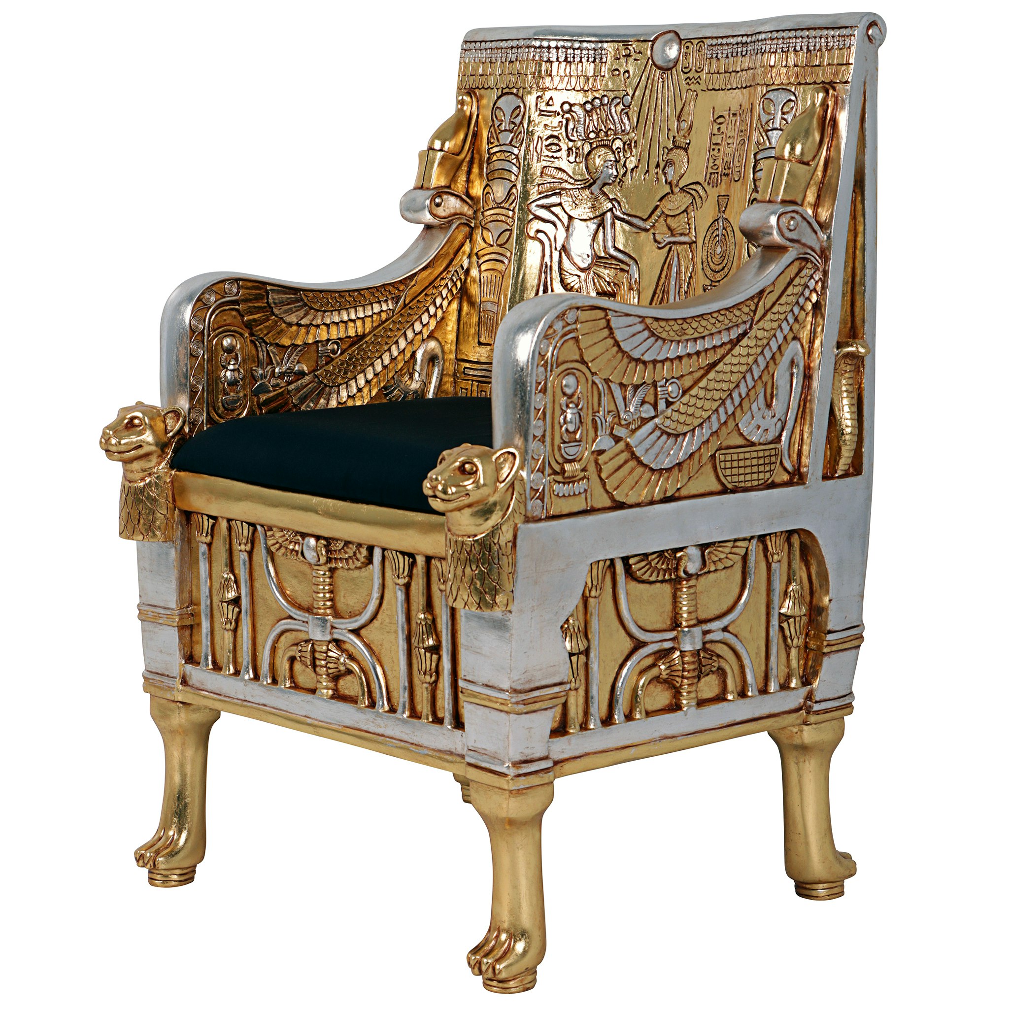 Toscano - King Tut Egyptian Throne Chair in Silver/Gold, Fiberglass