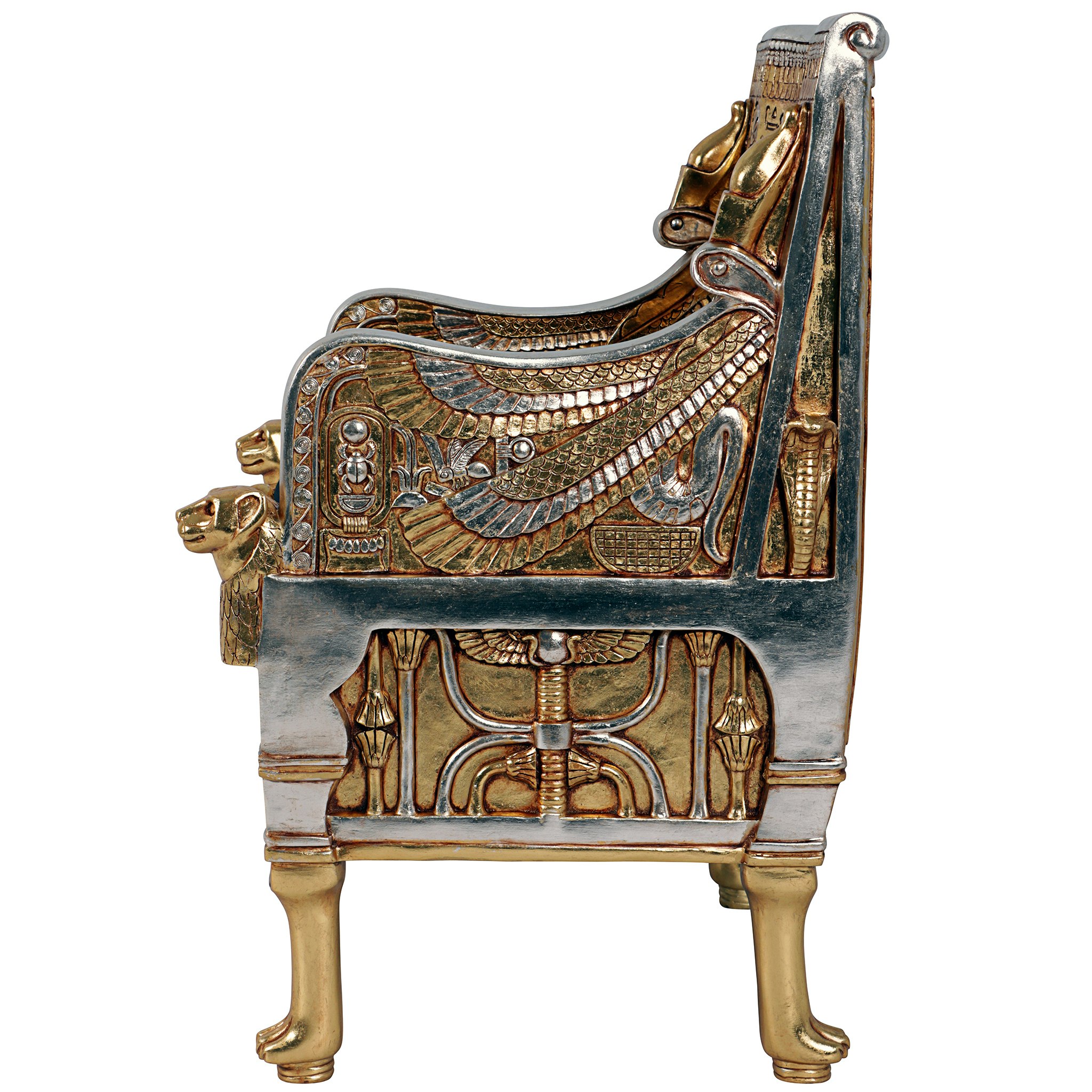 Toscano - King Tut Egyptian Throne Chair in Silver/Gold, Fiberglass