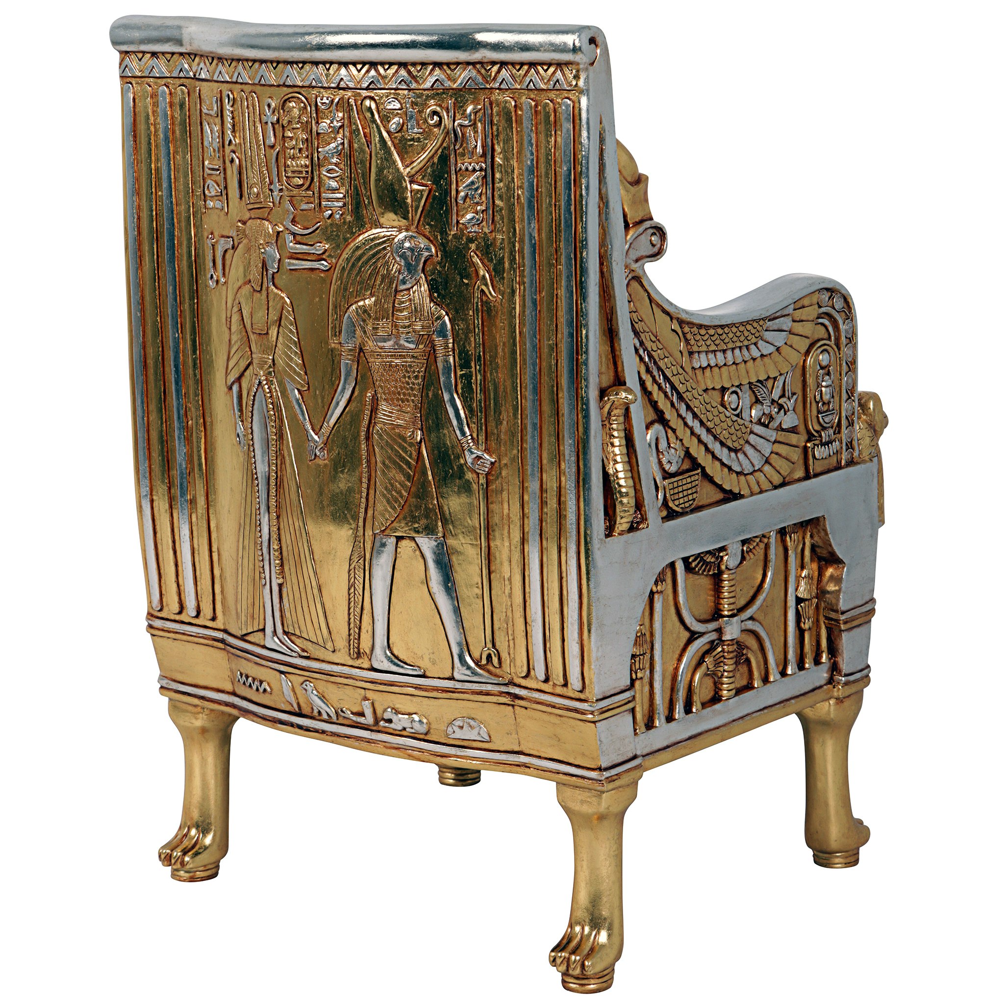 Toscano - King Tut Egyptian Throne Chair in Silver/Gold, Fiberglass