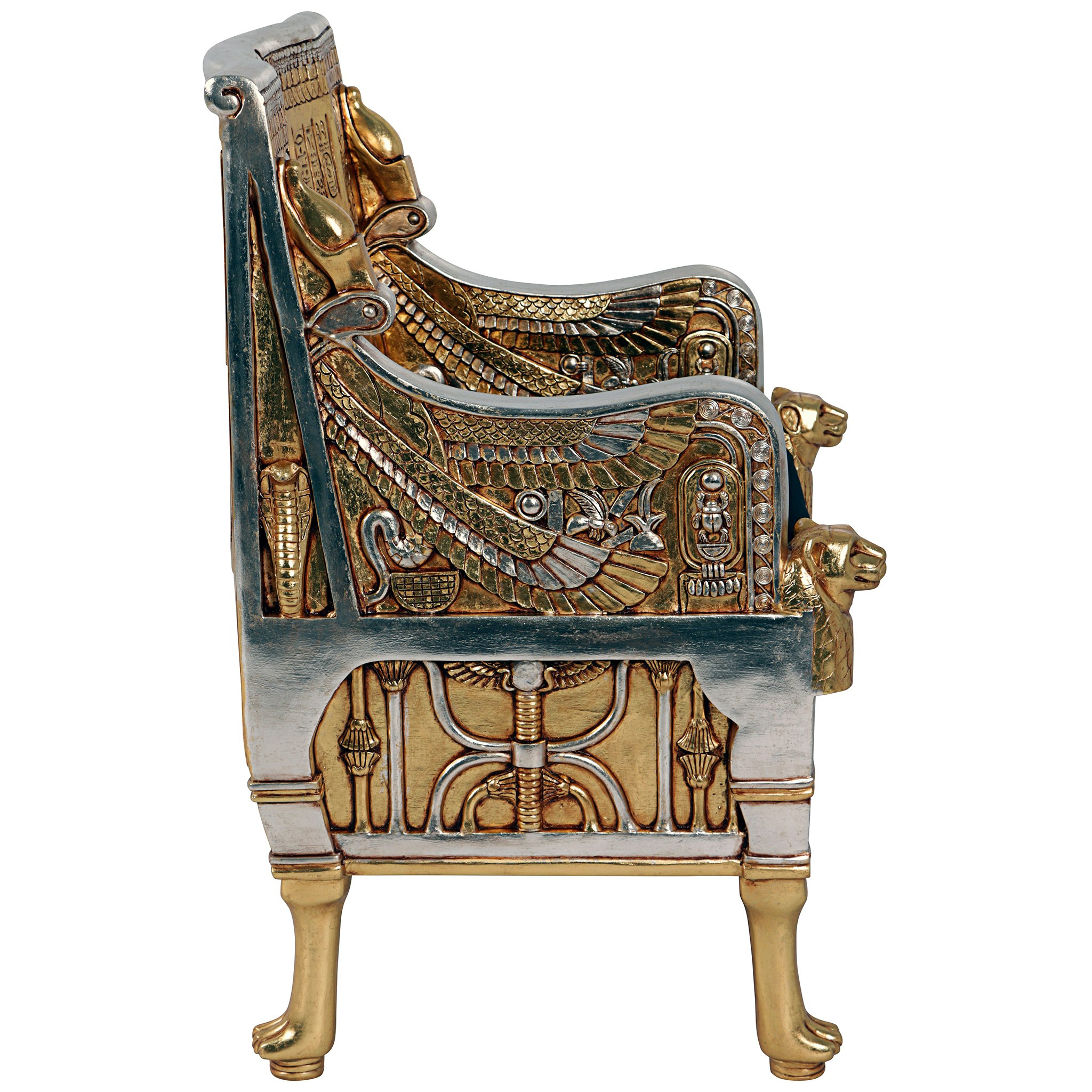 Toscano - King Tut Egyptian Throne Chair in Silver/Gold, Fiberglass