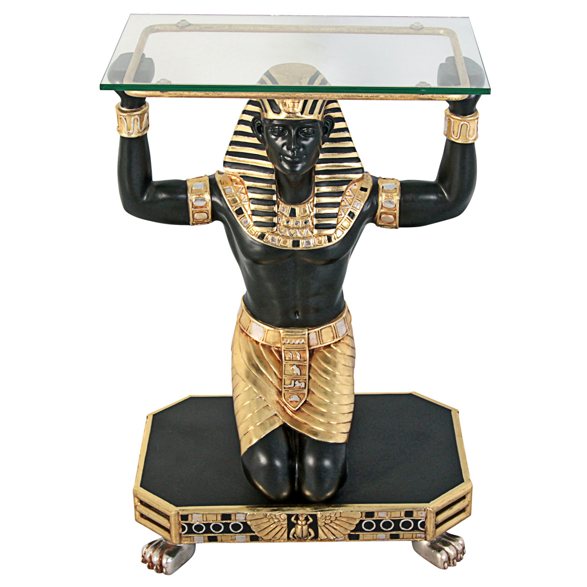 Toscano - Servant to the Pharaoh Glass-Topped Console Table in Fiberglass