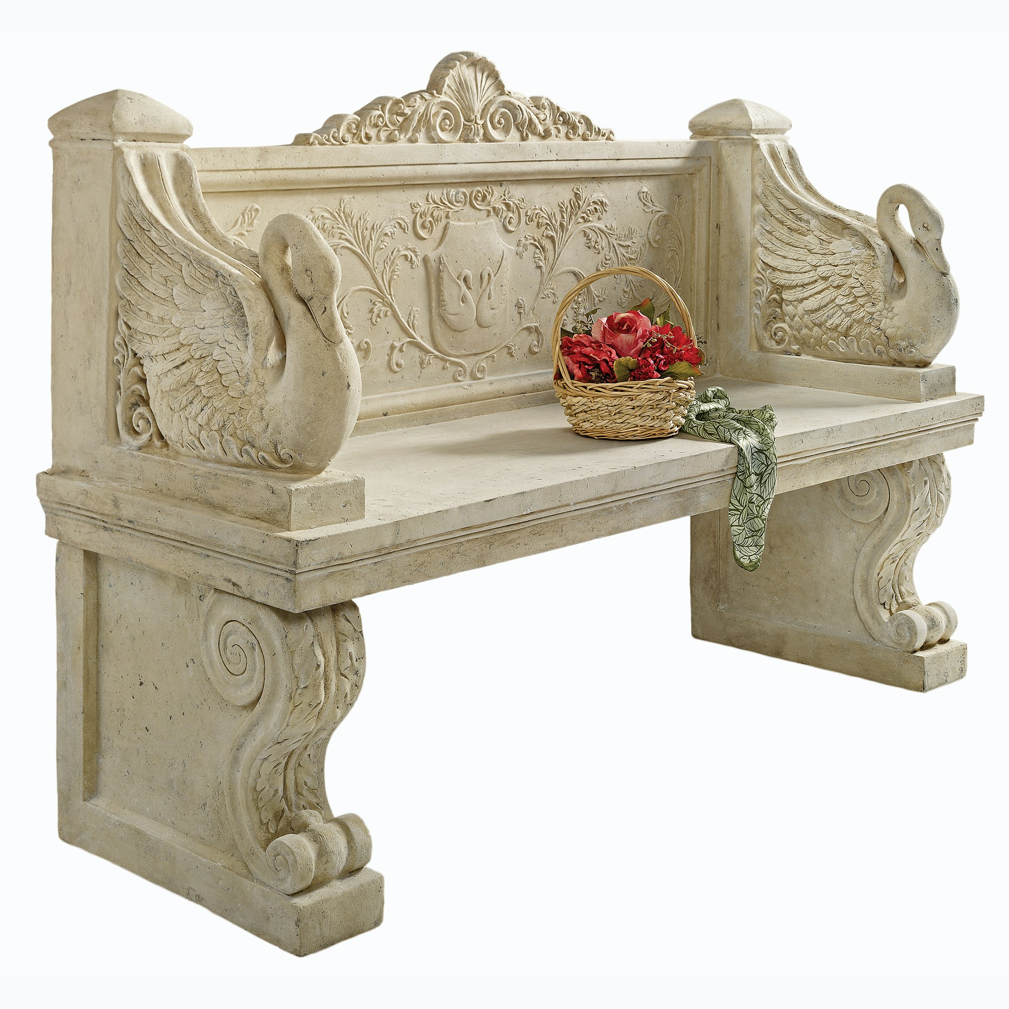 Toscano - Giant Neoclassical Swan Garden Bench in Fiberglass