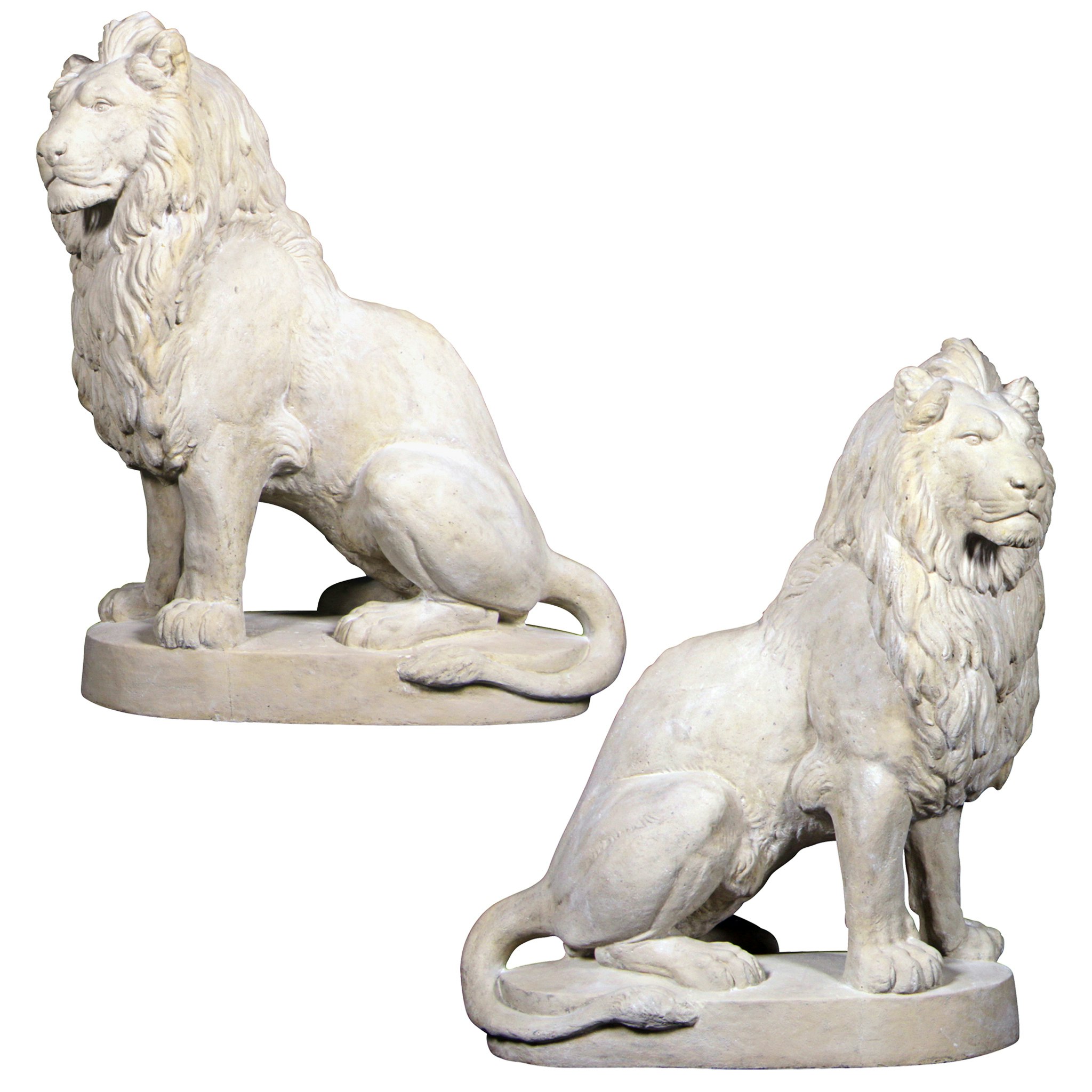 Toscano - Set of Stately Chateau Lion Sentinel Garden Statues Left and Right