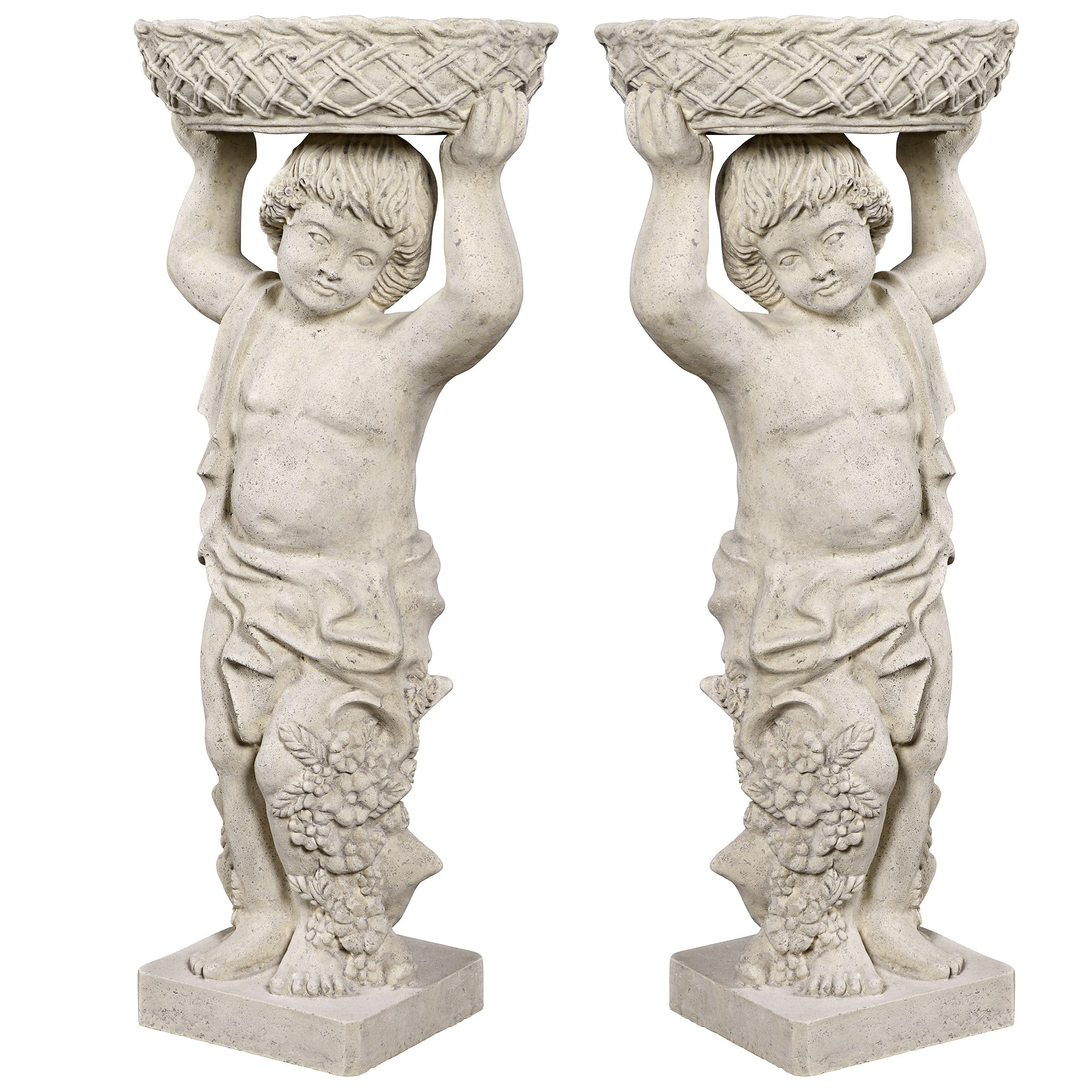 Toscano - Set of 2 Young Bacchus Garden Statues with Basket Planters