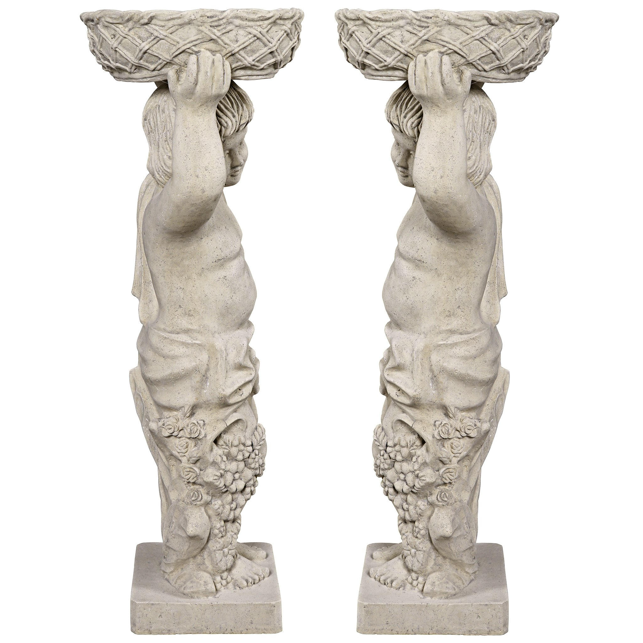 Toscano - Set of 2 Young Bacchus Garden Statues with Basket Planters