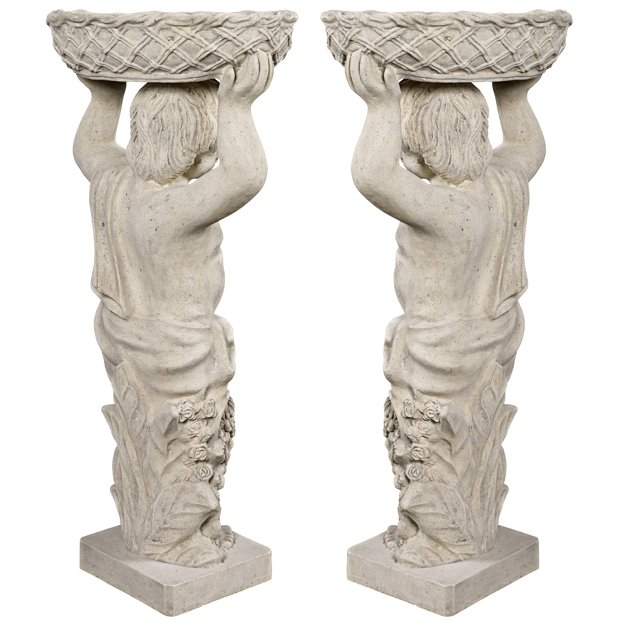 Toscano - Set of 2 Young Bacchus Garden Statues with Basket Planters