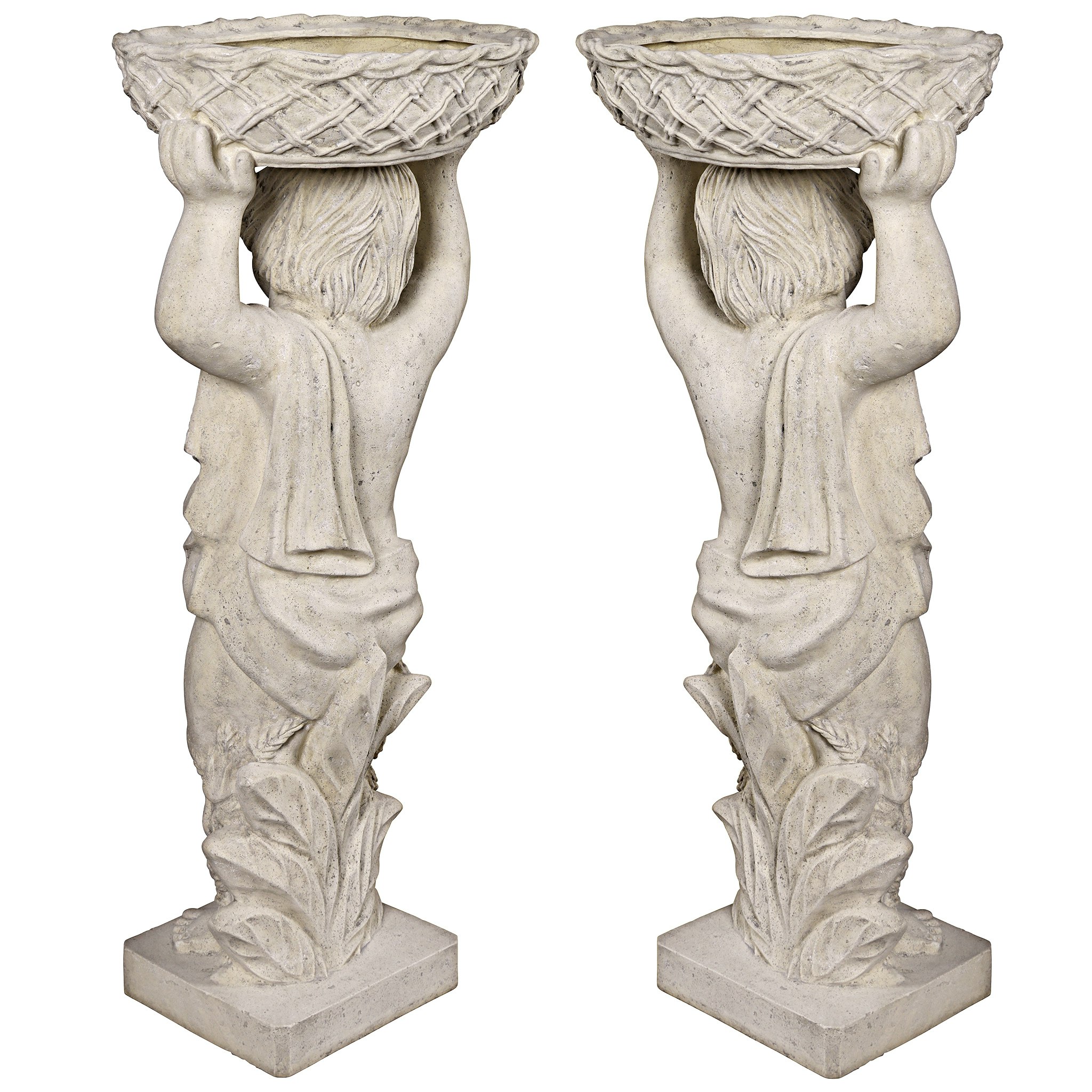 Toscano - Set of 2 Young Bacchus Garden Statues with Basket Planters