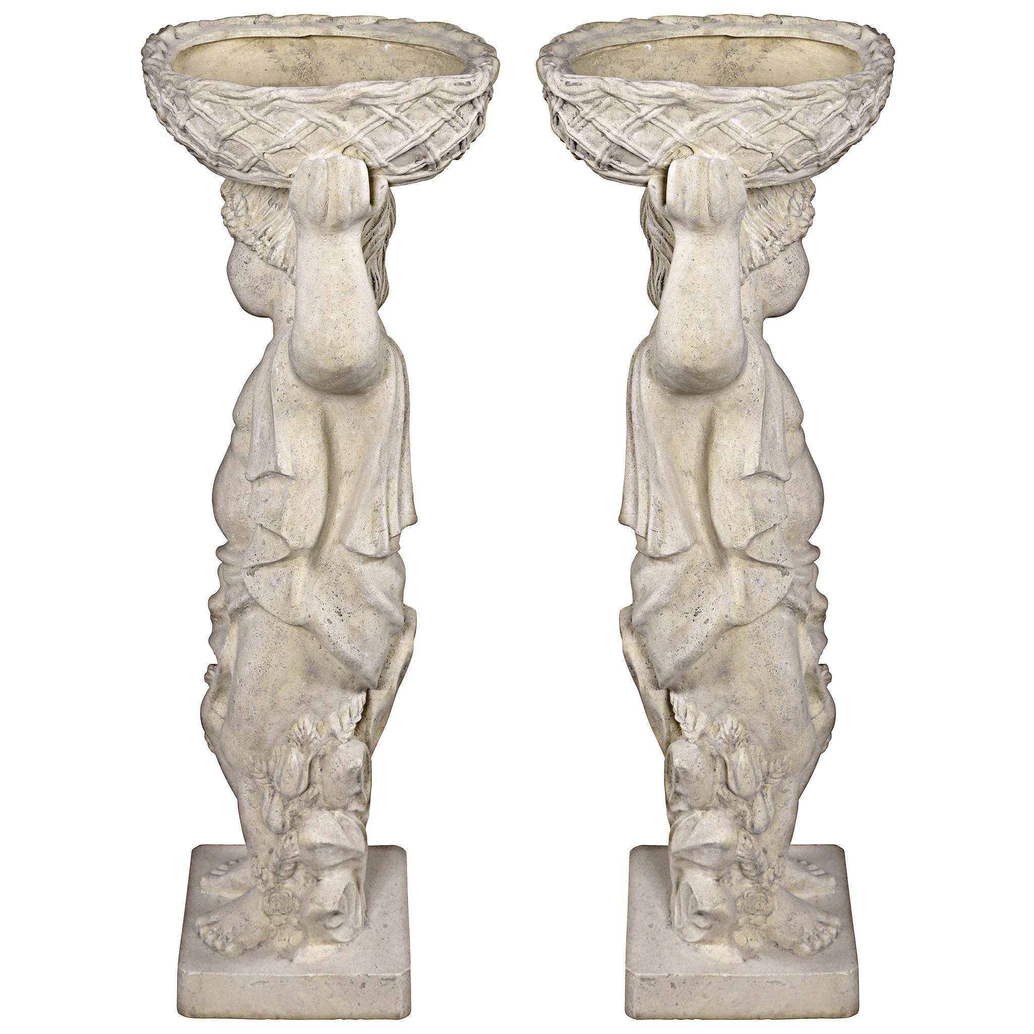 Toscano - Set of 2 Young Bacchus Garden Statues with Basket Planters