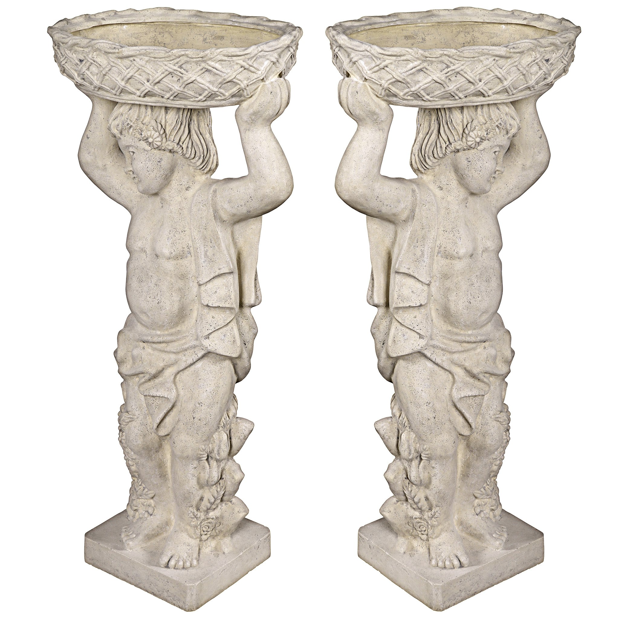 Toscano - Set of 2 Young Bacchus Garden Statues with Basket Planters