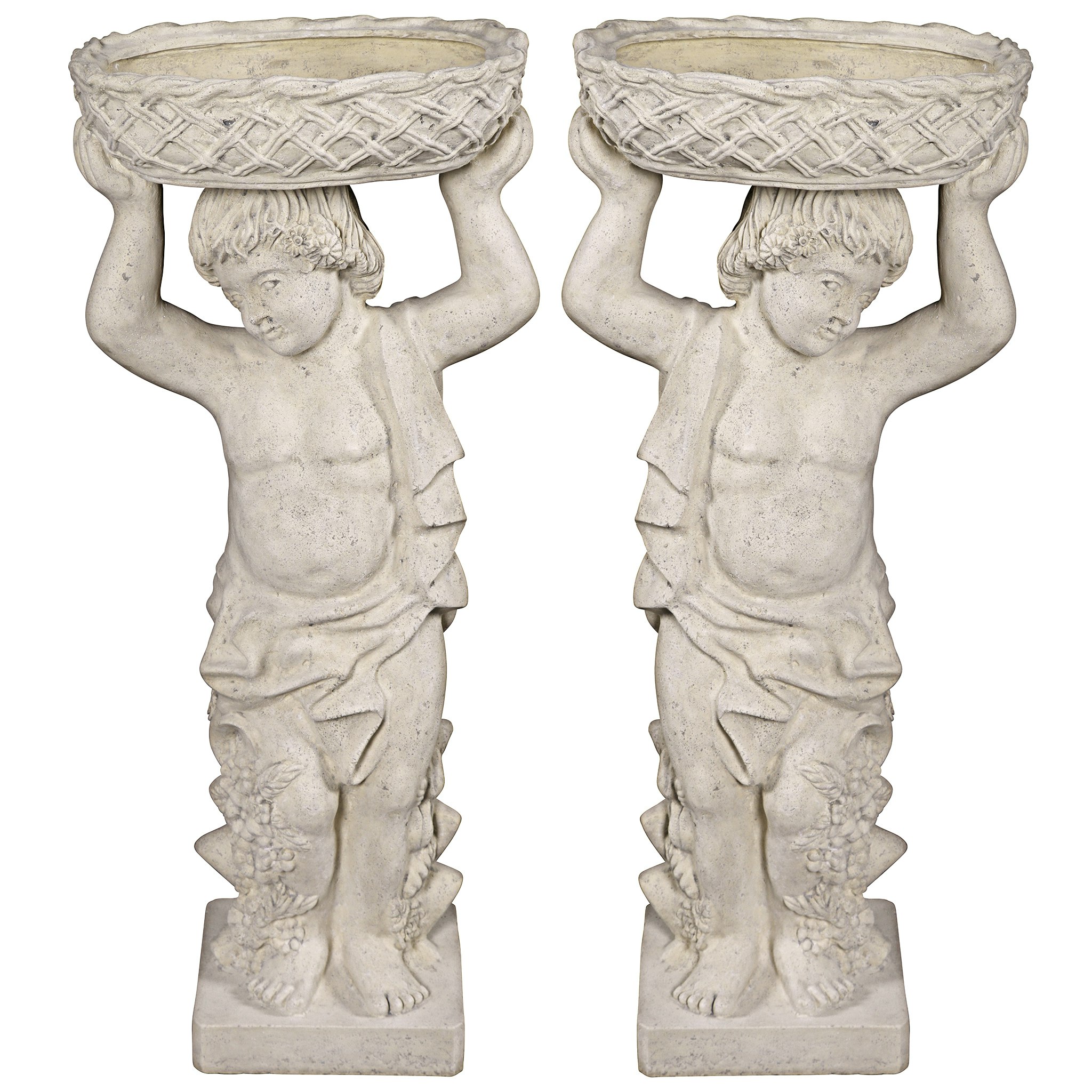 Toscano - Set of 2 Young Bacchus Garden Statues with Basket Planters