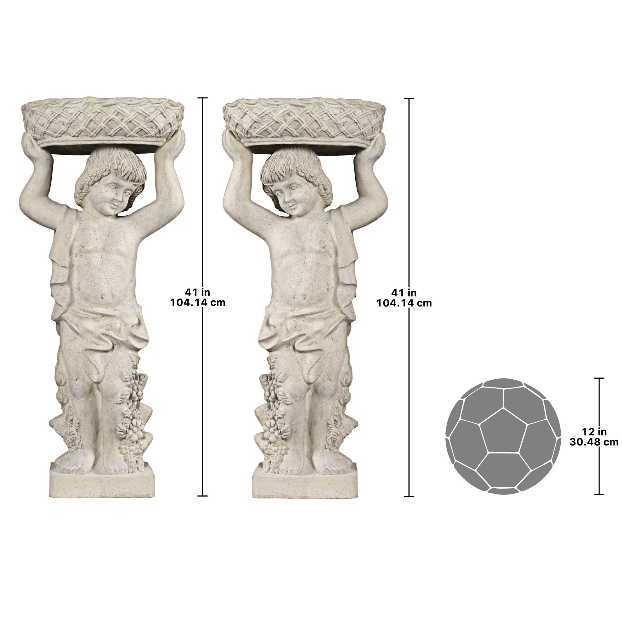 Toscano - Set of 2 Young Bacchus Garden Statues with Basket Planters