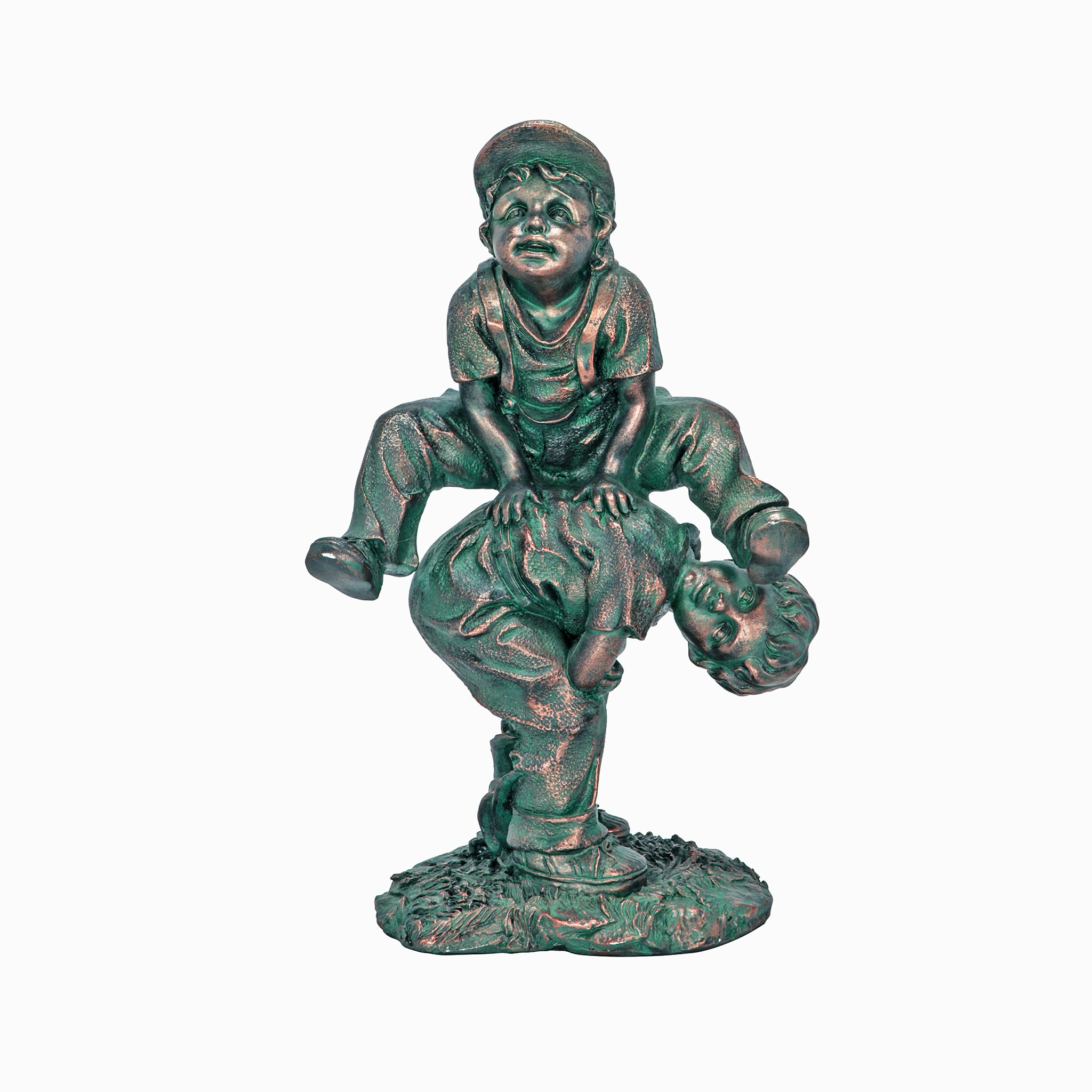 Toscano Leap Froggin Playing Boys Garden Statue - Verdigris