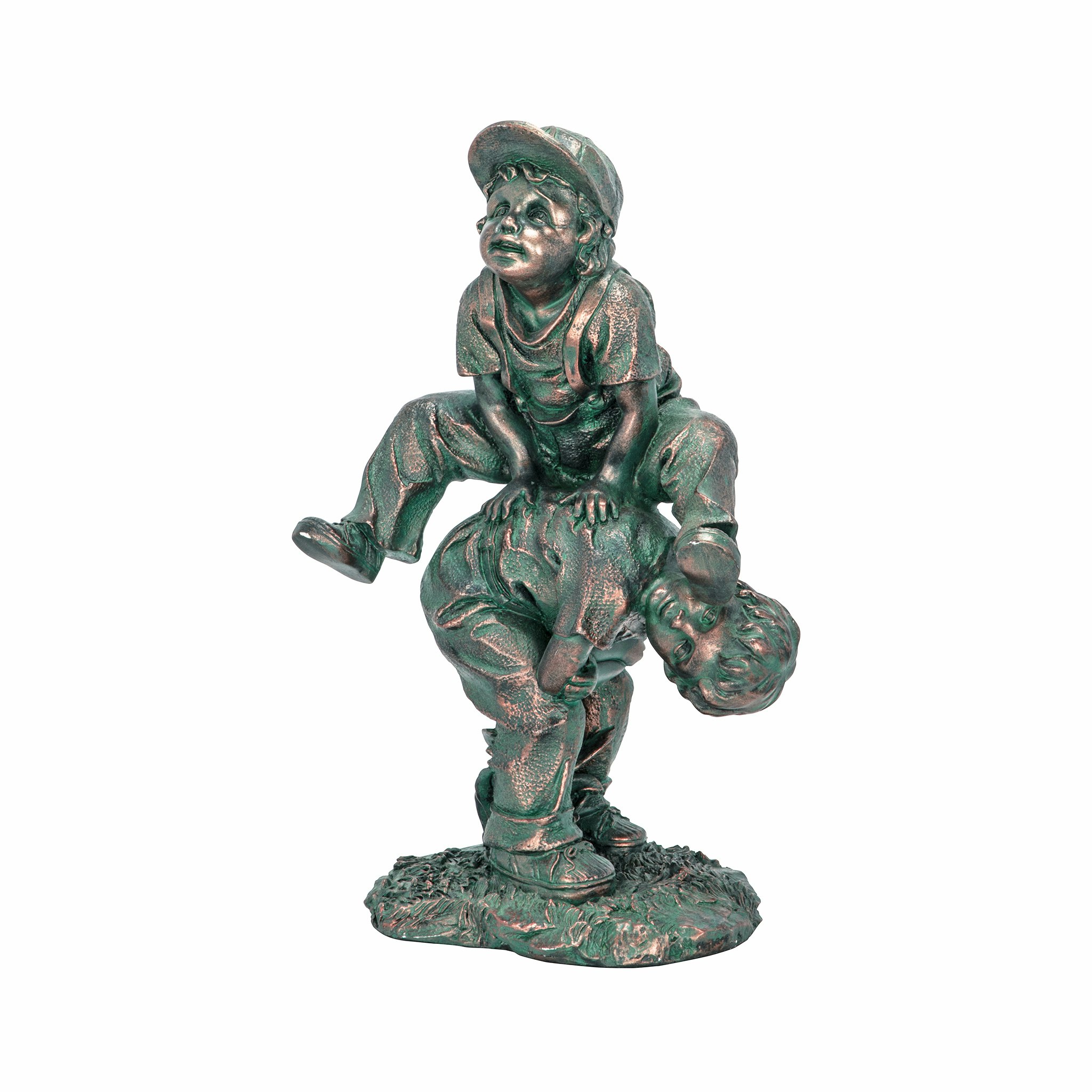 Toscano Leap Froggin Playing Boys Garden Statue - Verdigris