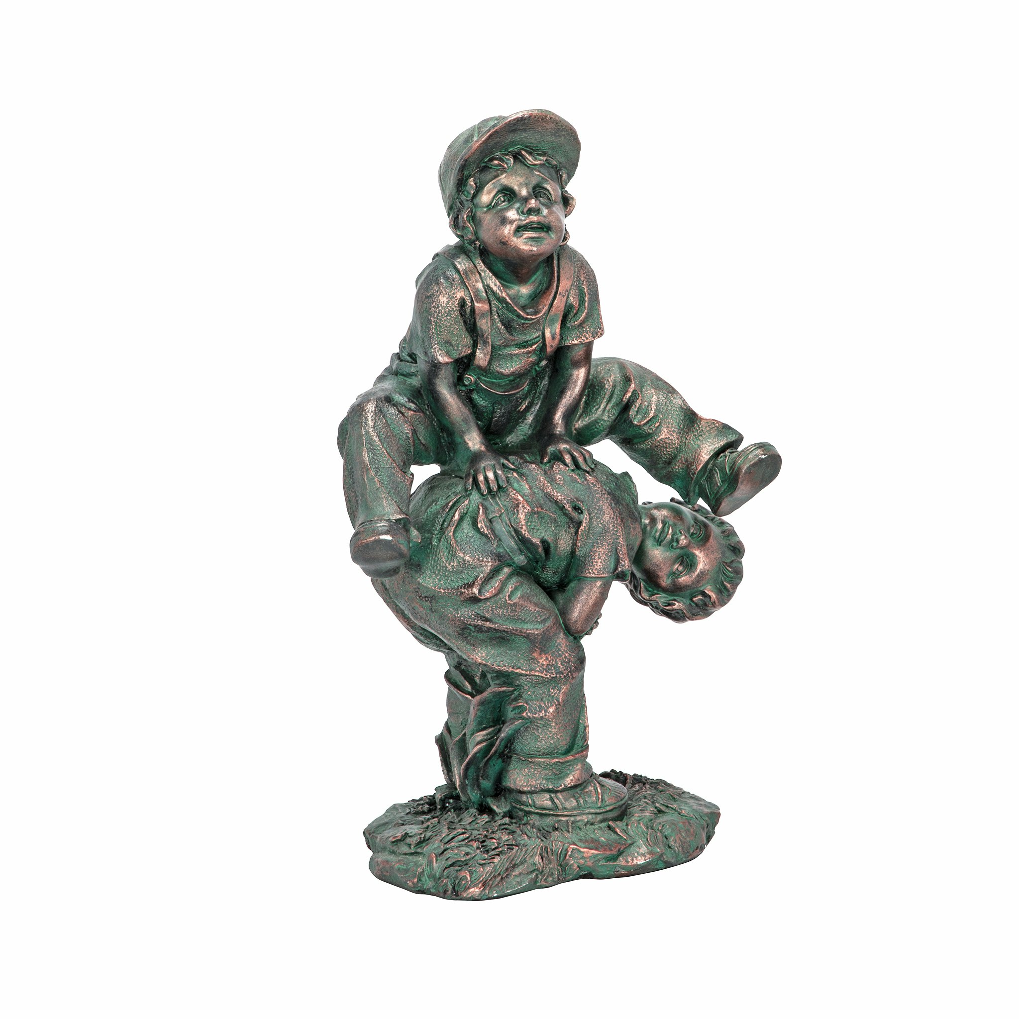 Toscano Leap Froggin Playing Boys Garden Statue - Verdigris