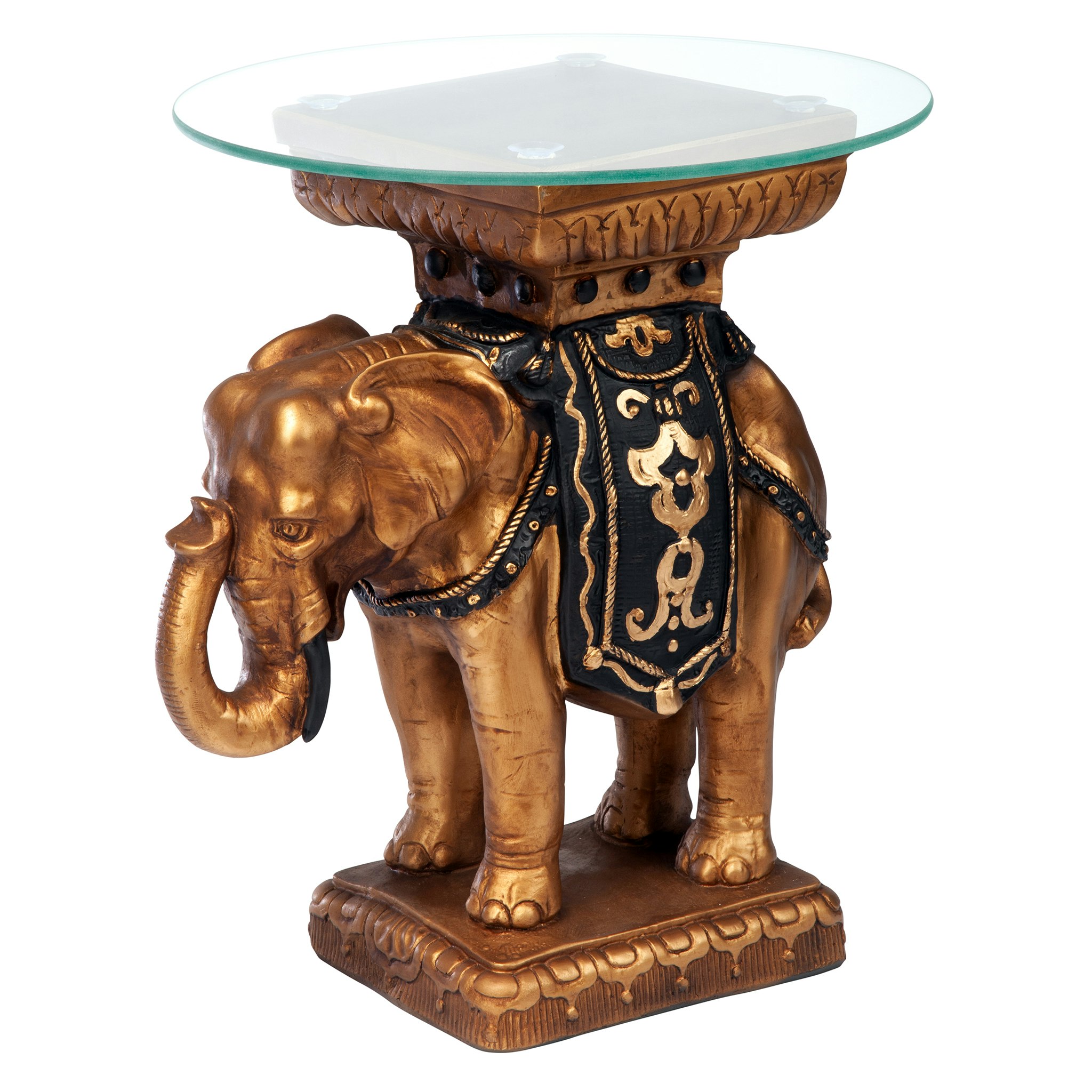 Toscano - Maharajah Elephant Sculptural Table in Black/Gold, Designer Resin