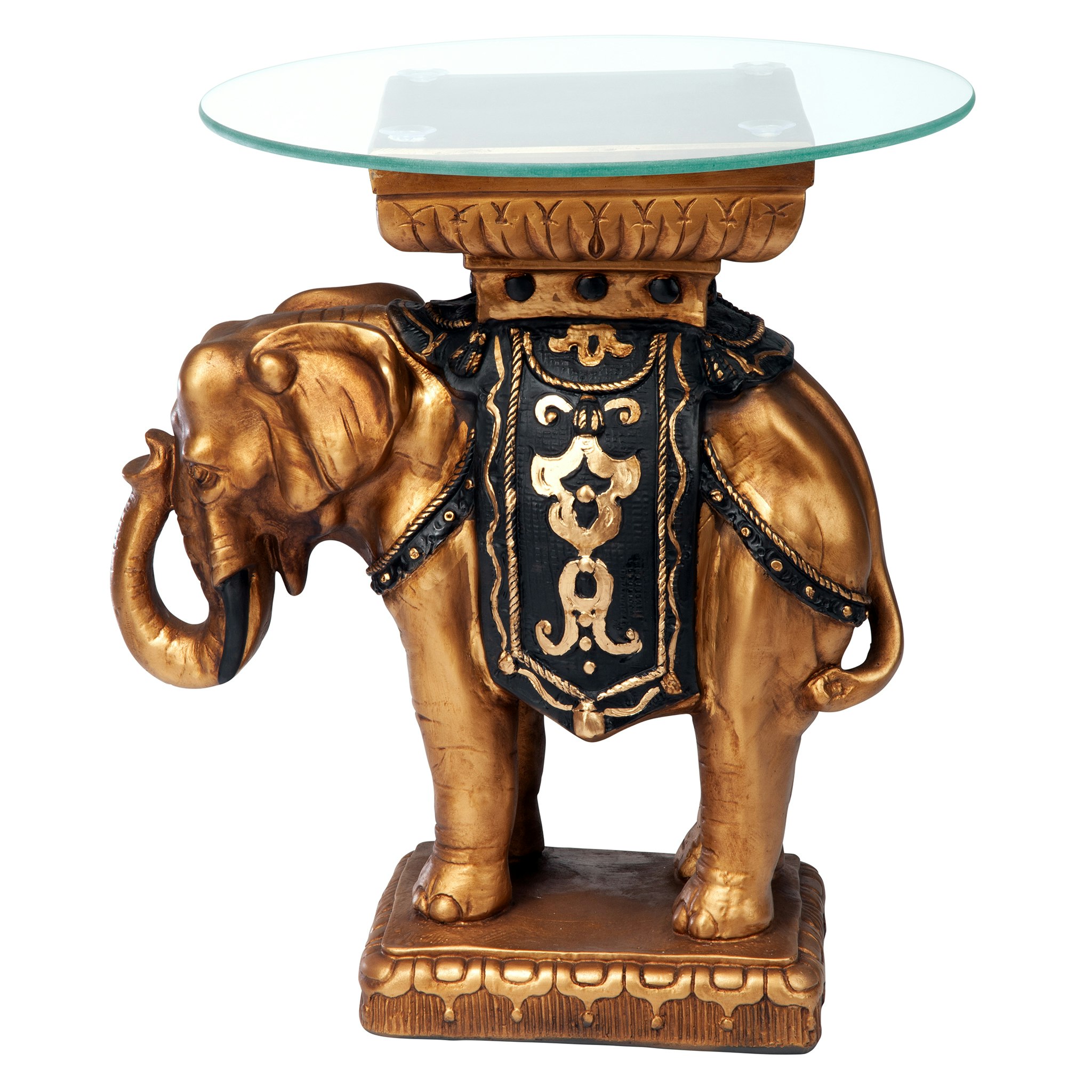 Toscano - Maharajah Elephant Sculptural Table in Black/Gold, Designer Resin