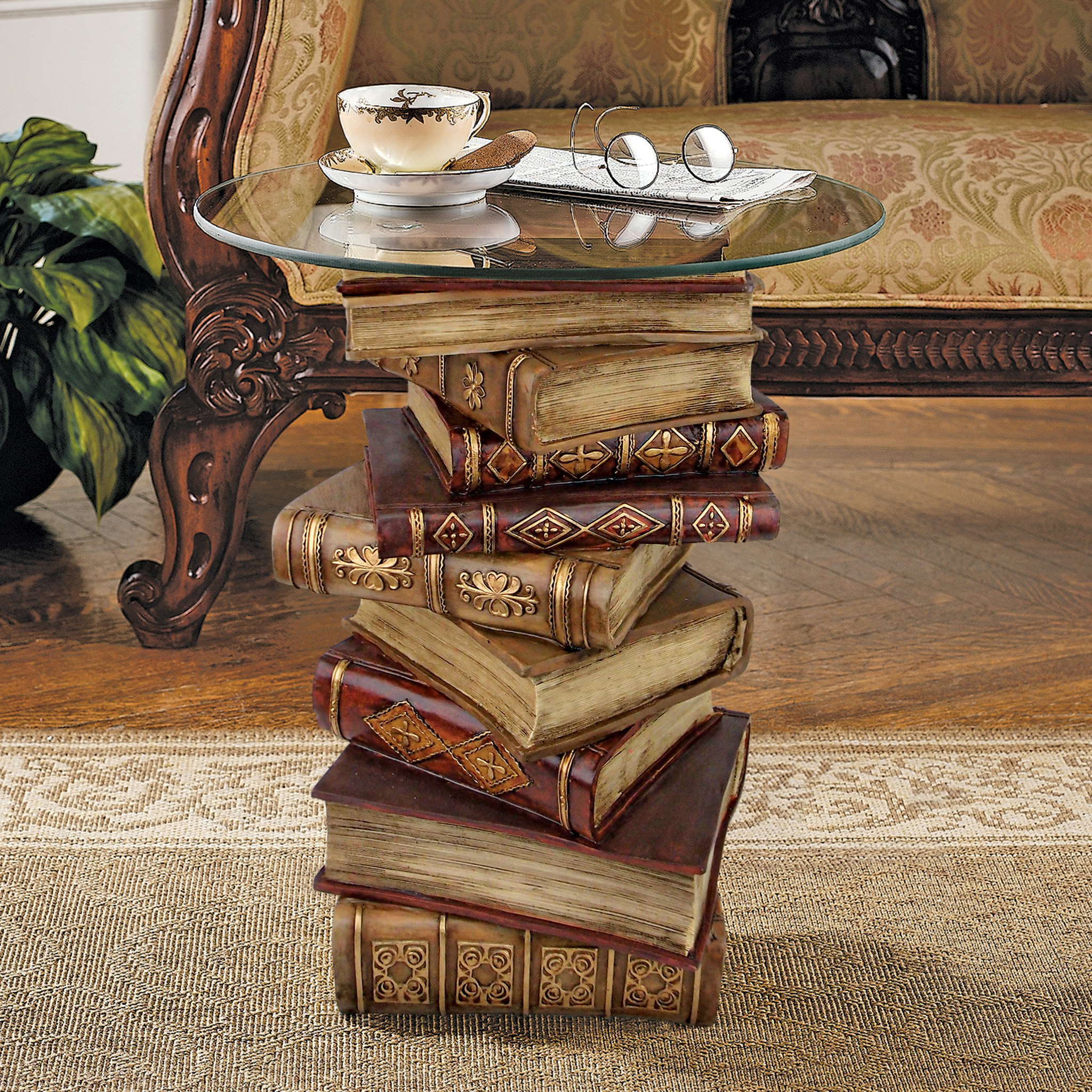 Toscano - Power of Books Sculptural Side Table in Designer Resin