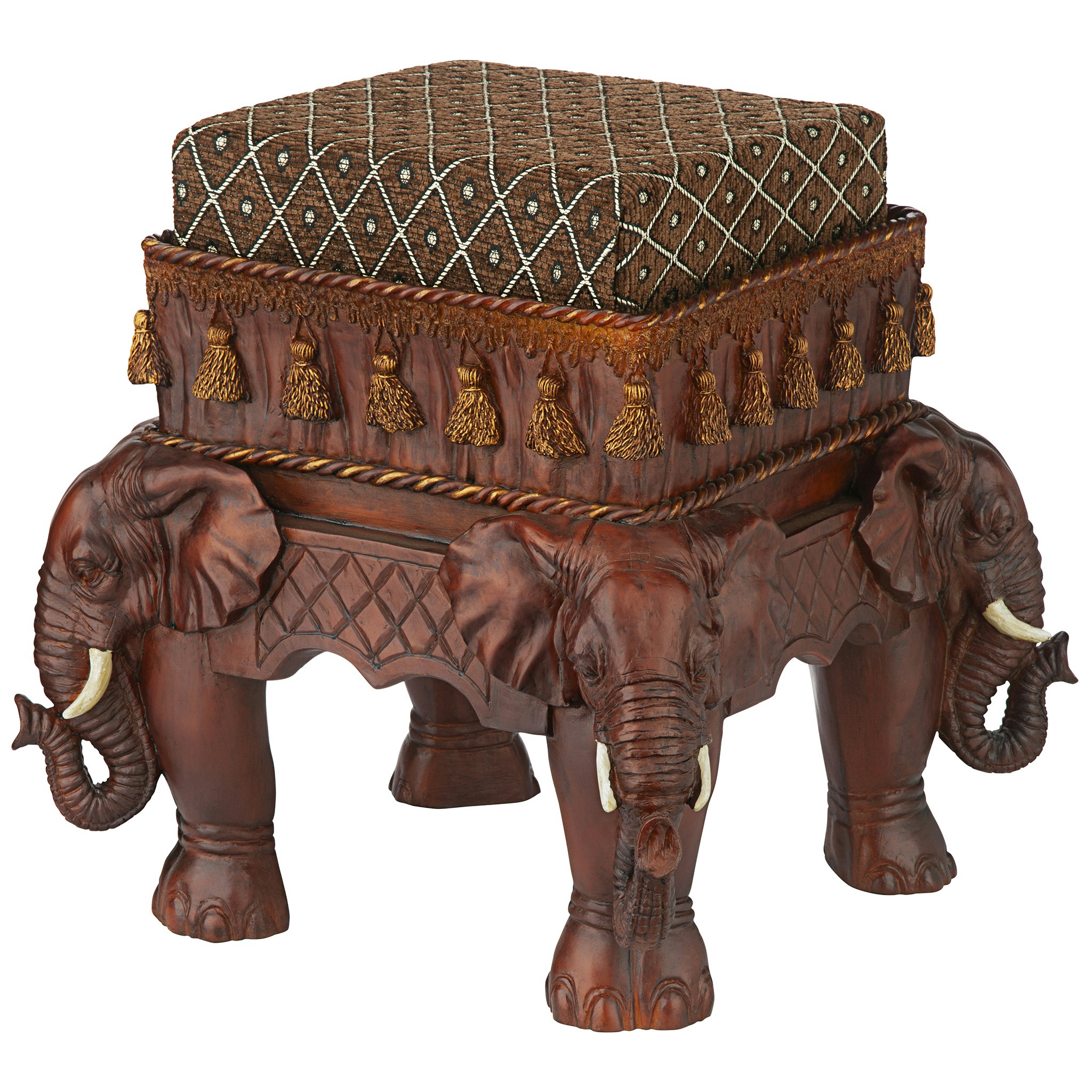 Toscano - The Maharajah Elephants Sculptural Upholstered Footstool in Beige