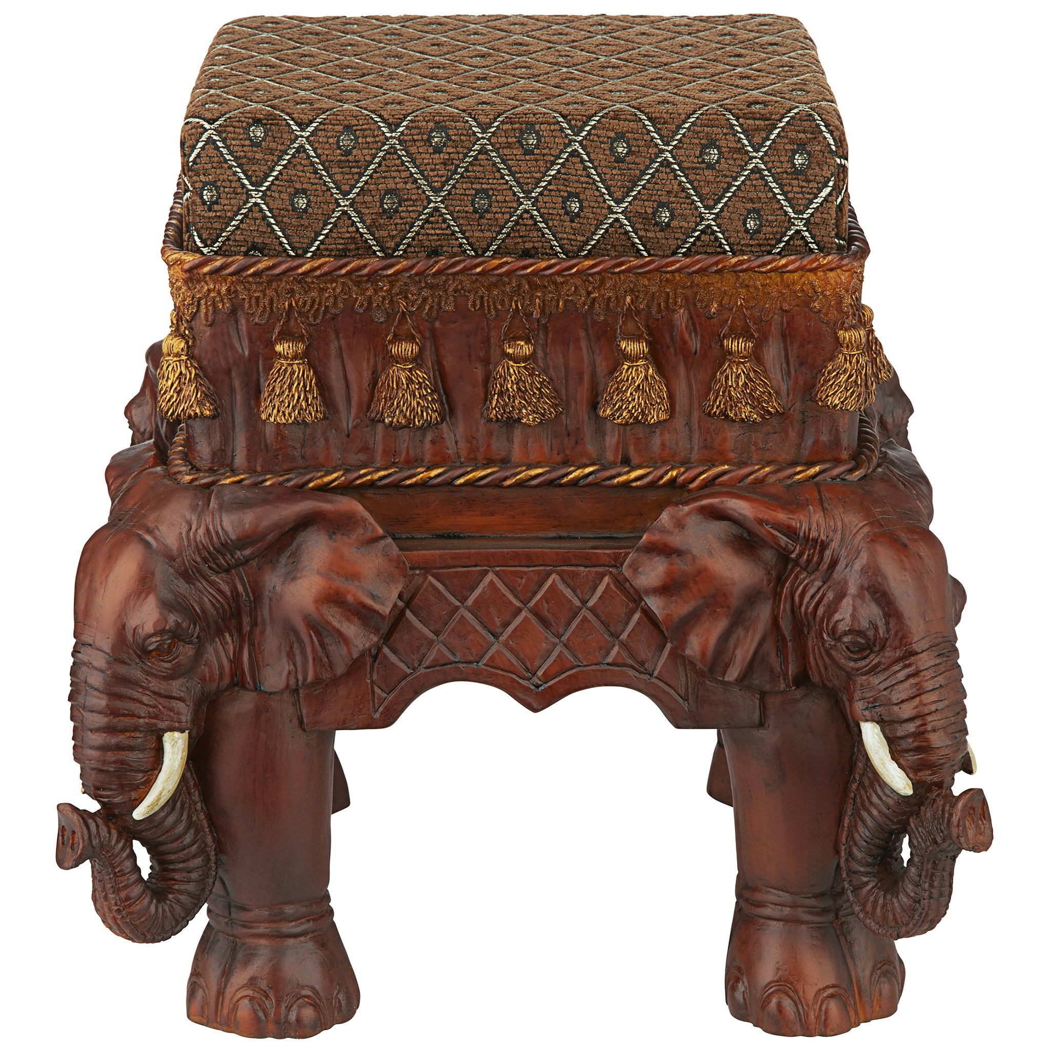 Toscano - The Maharajah Elephants Sculptural Upholstered Footstool in Beige