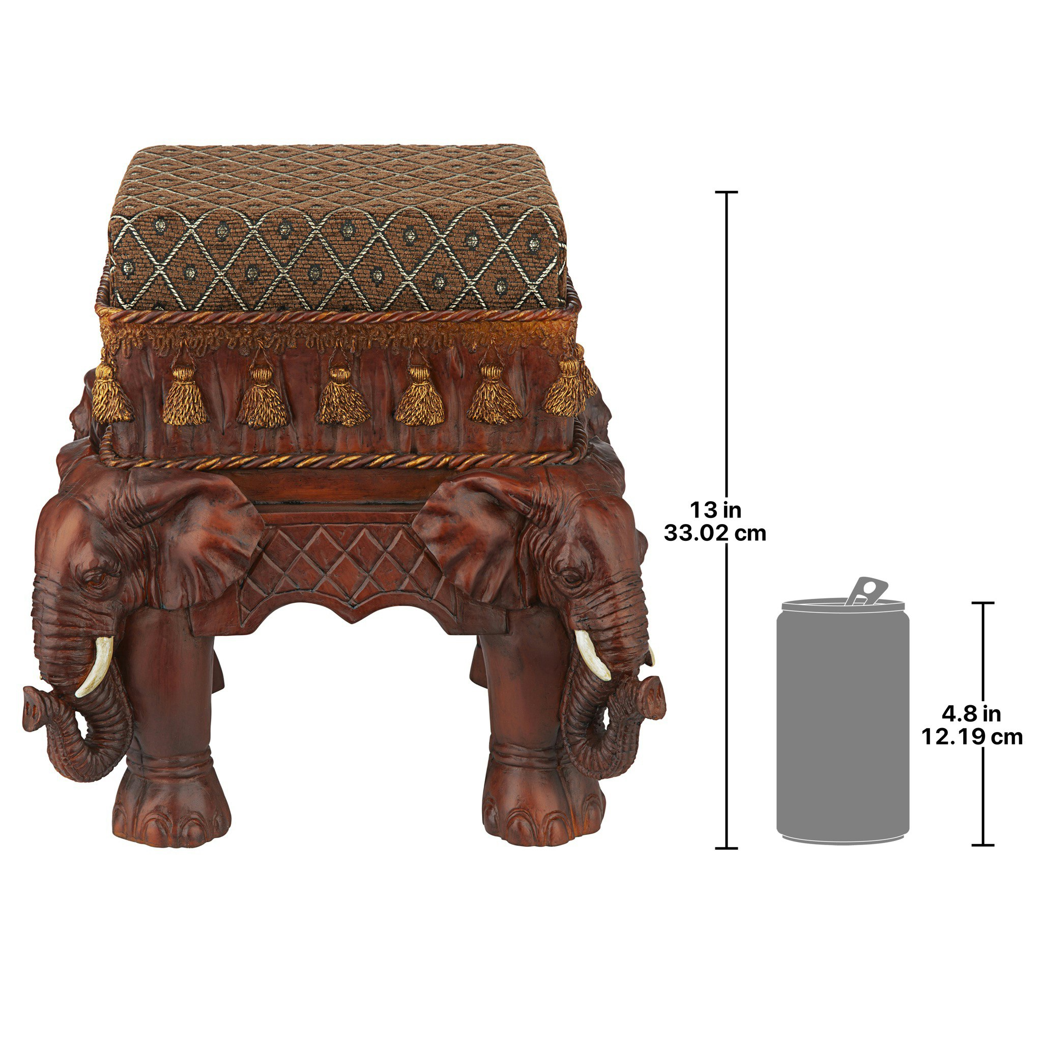 Toscano - The Maharajah Elephants Sculptural Upholstered Footstool in Beige