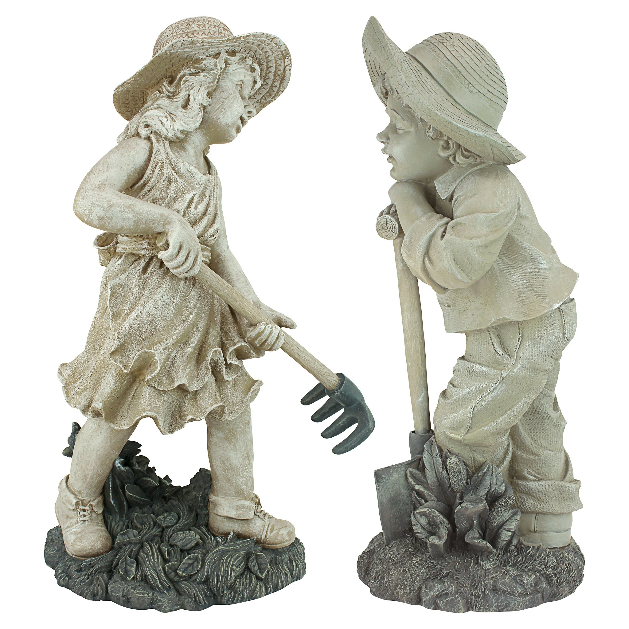 Toscano Set of 2 Young Gardener Rebecca and Samuel Statues - Large