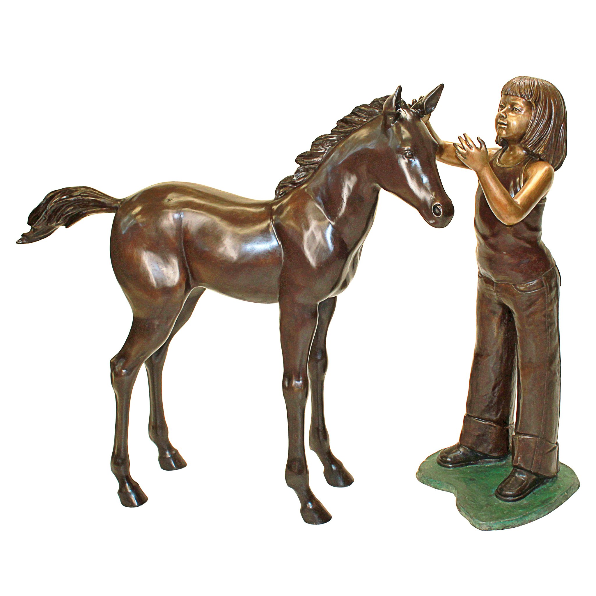 Toscano - Set of 2 Preening Equestrian Girl and Horse Garden Statues