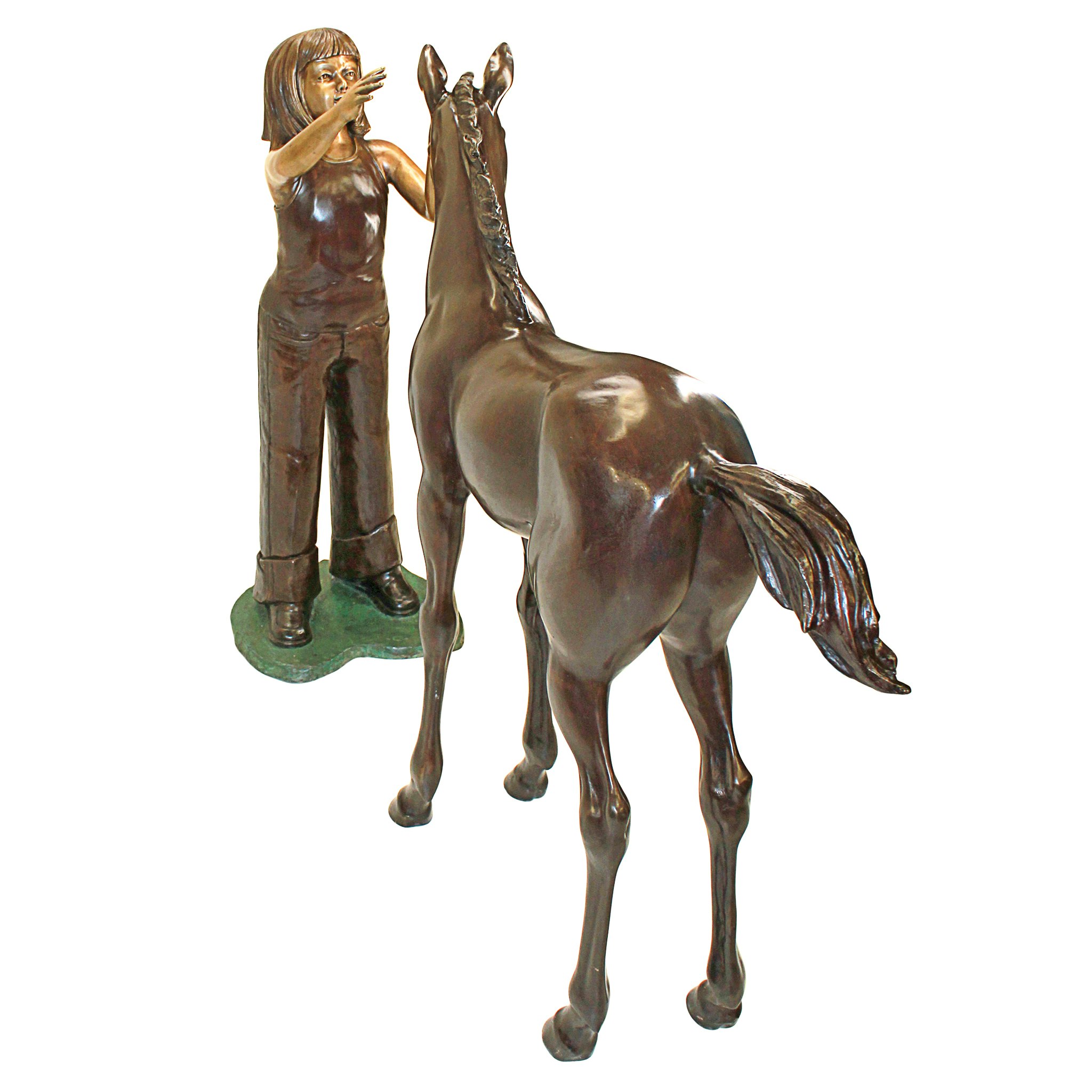 Toscano - Set of 2 Preening Equestrian Girl and Horse Garden Statues