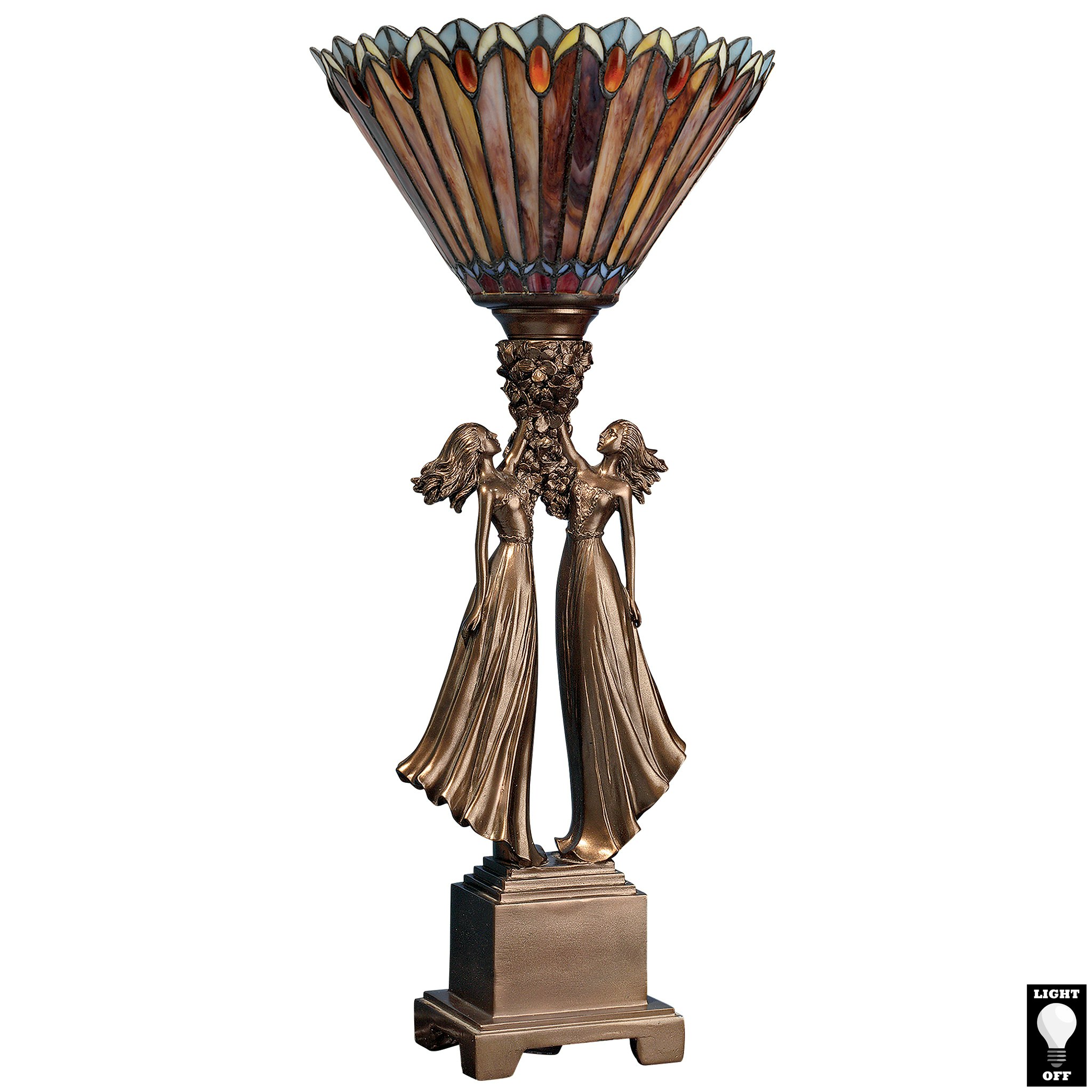 Toscano - Twin Flower Maidens Lamp in Stained Glass