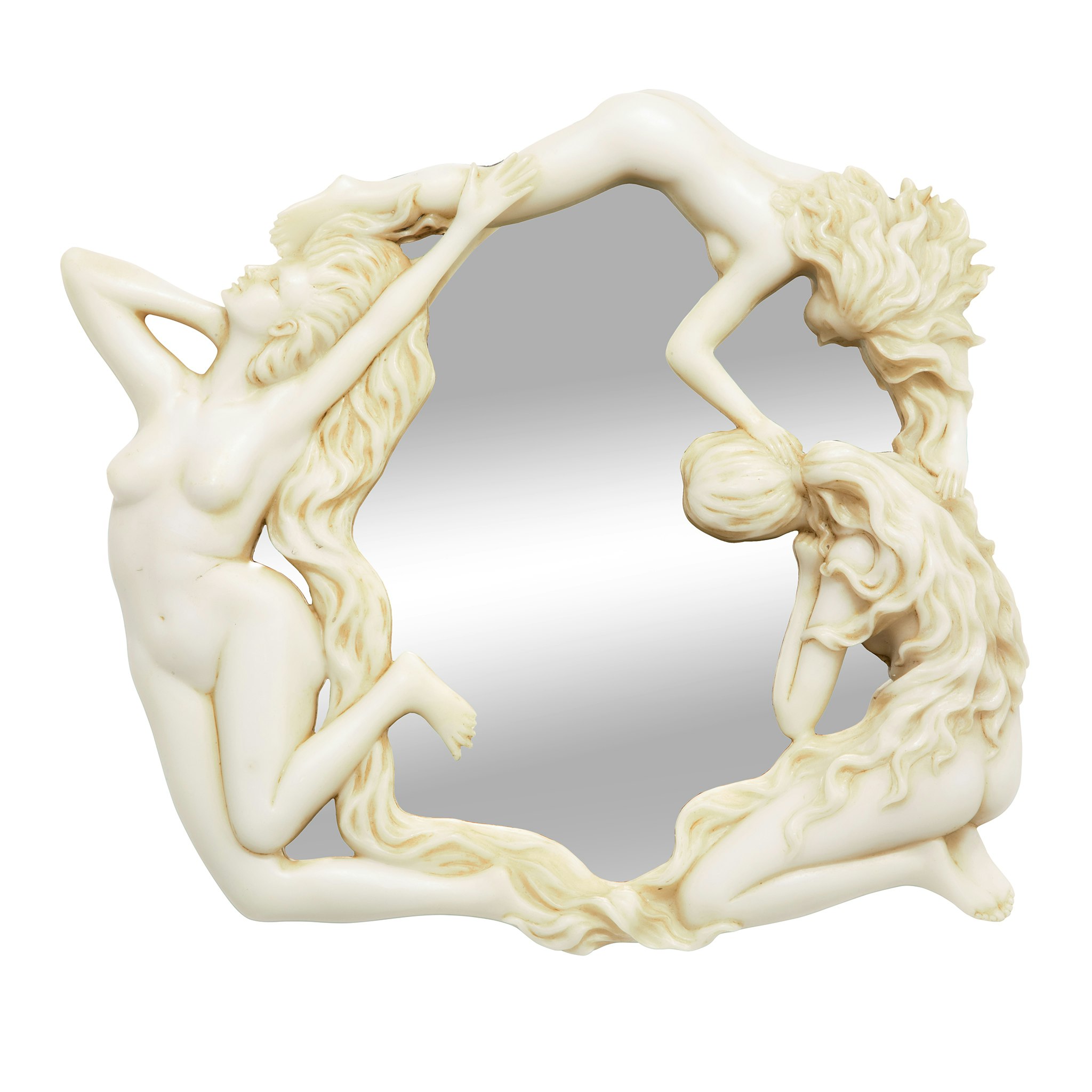 Toscano - Dance of the Nymphs Sculptural Wall Mirror in Ancient Ivory, Designer Resin