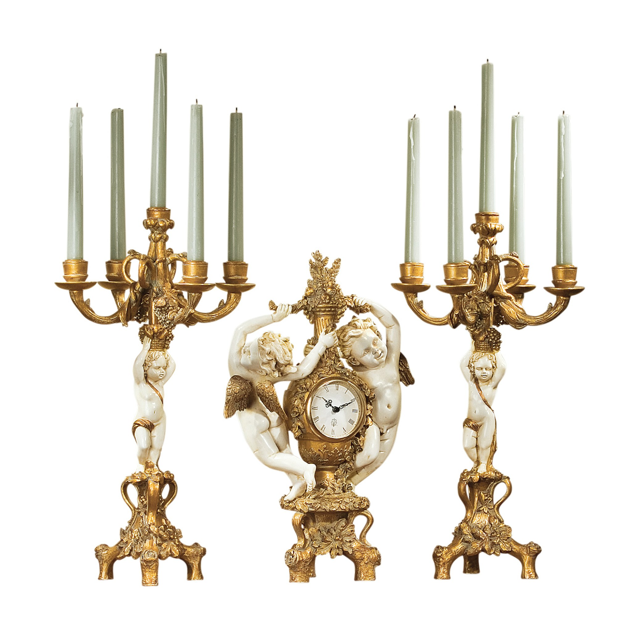 Toscano - The Cherub Harvest Clock with Candelabra Ensemble