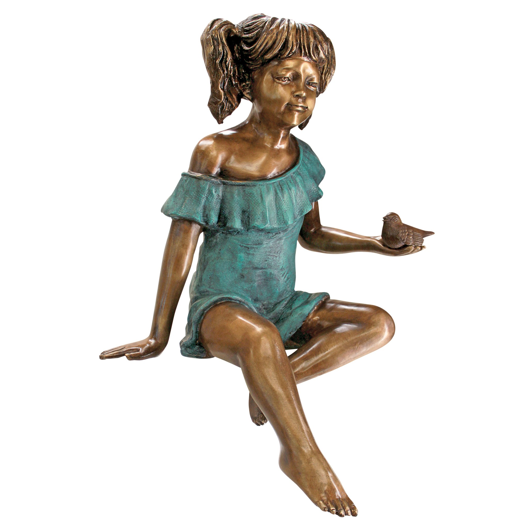 Toscano - Bridgette with Bird Little Girl Garden Statue