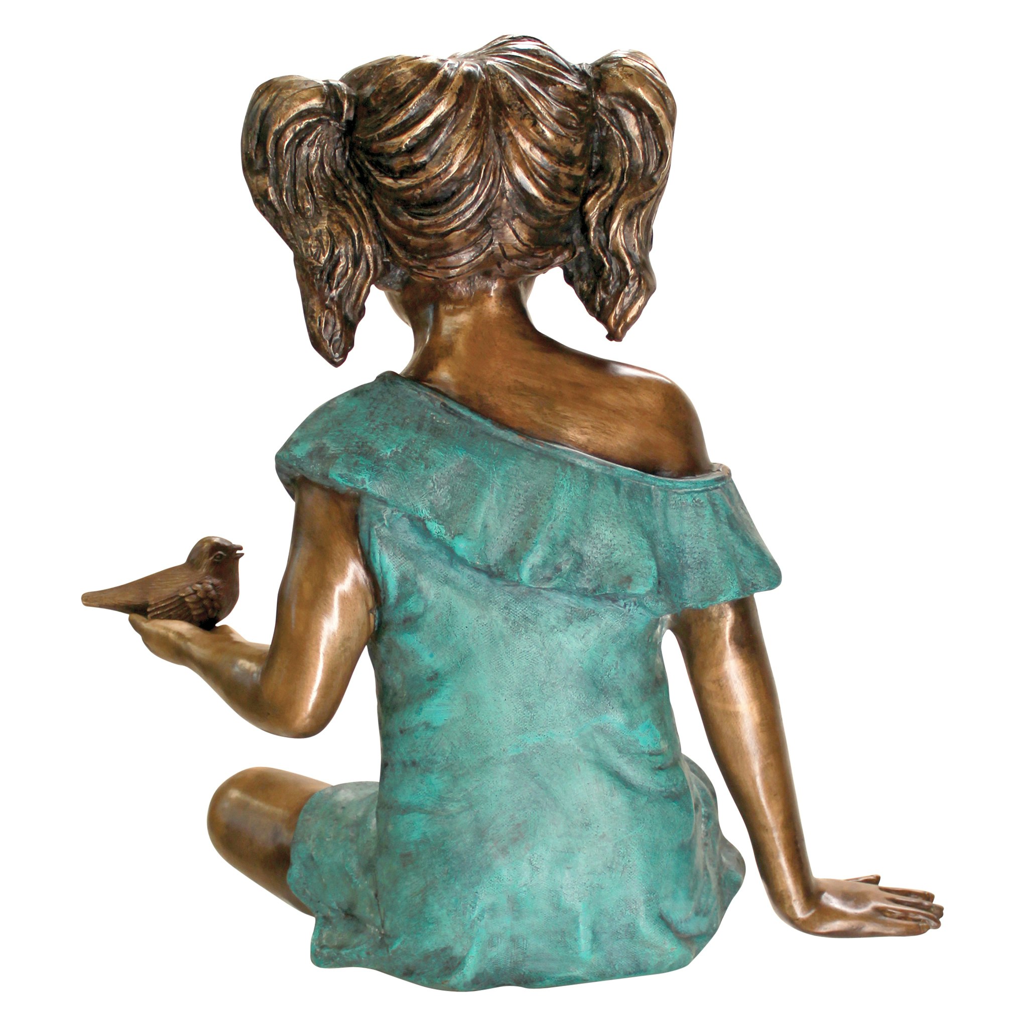 Toscano - Bridgette with Bird Little Girl Garden Statue