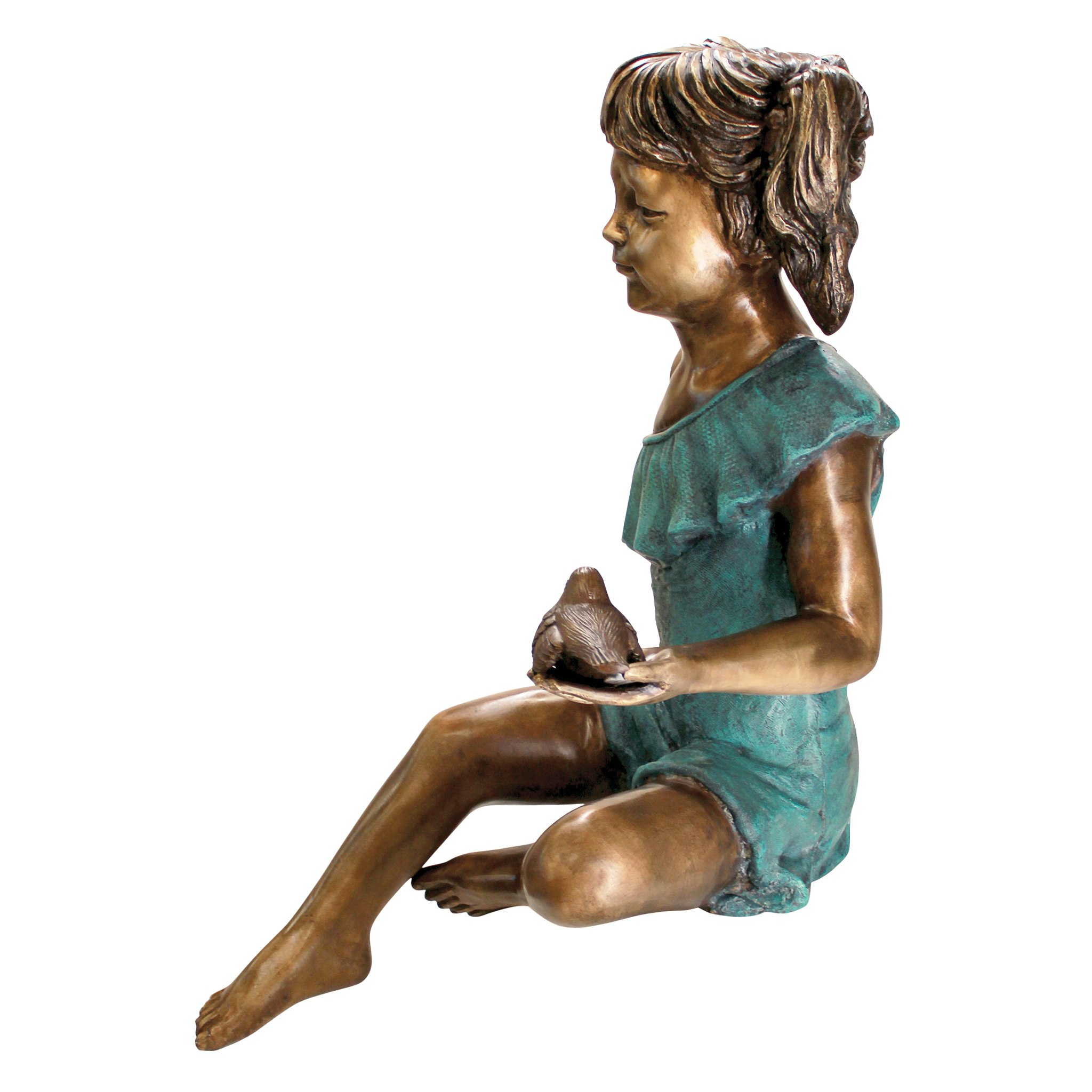 Toscano - Bridgette with Bird Little Girl Garden Statue