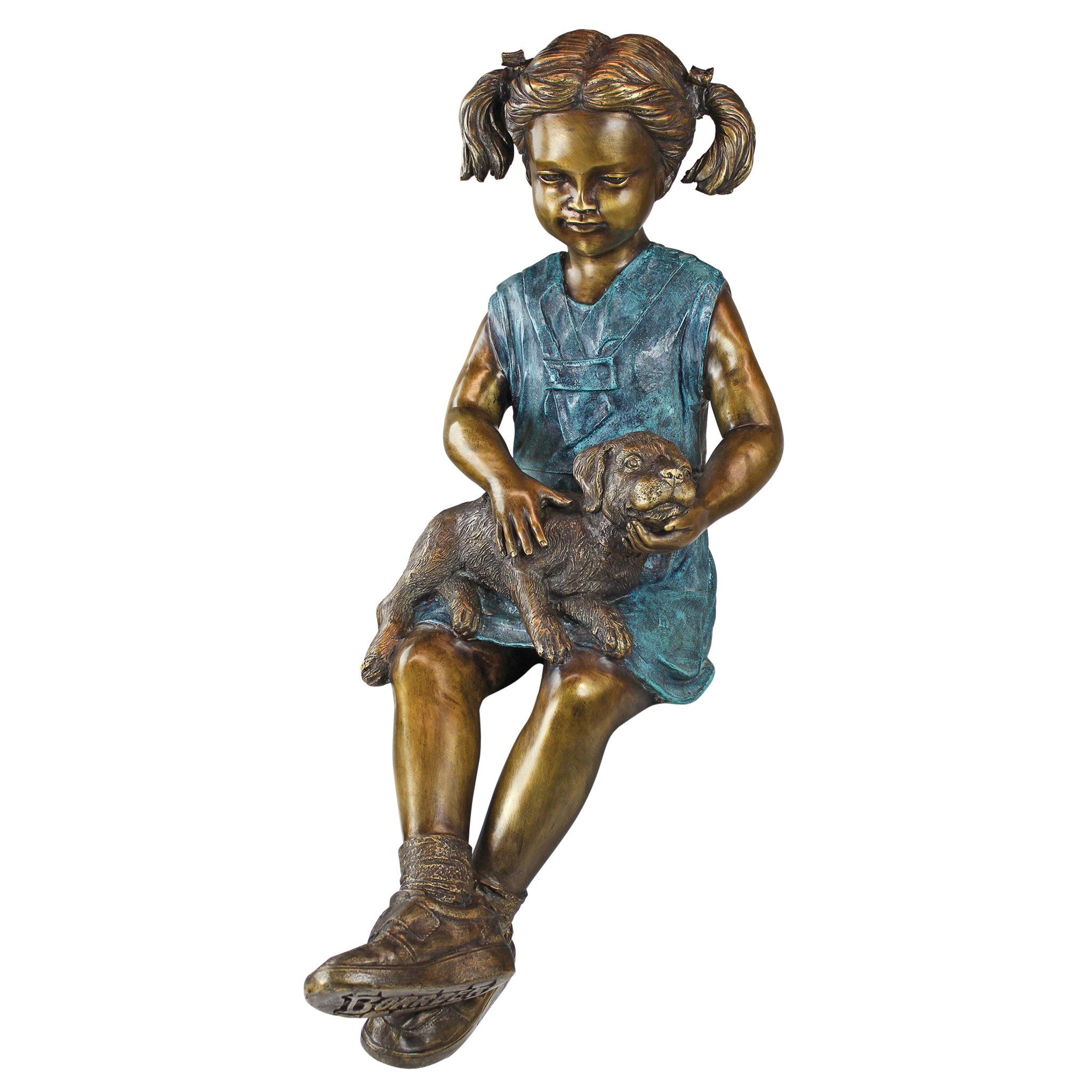 Toscano - Sitting Savannah Girl with Dog Garden Statue