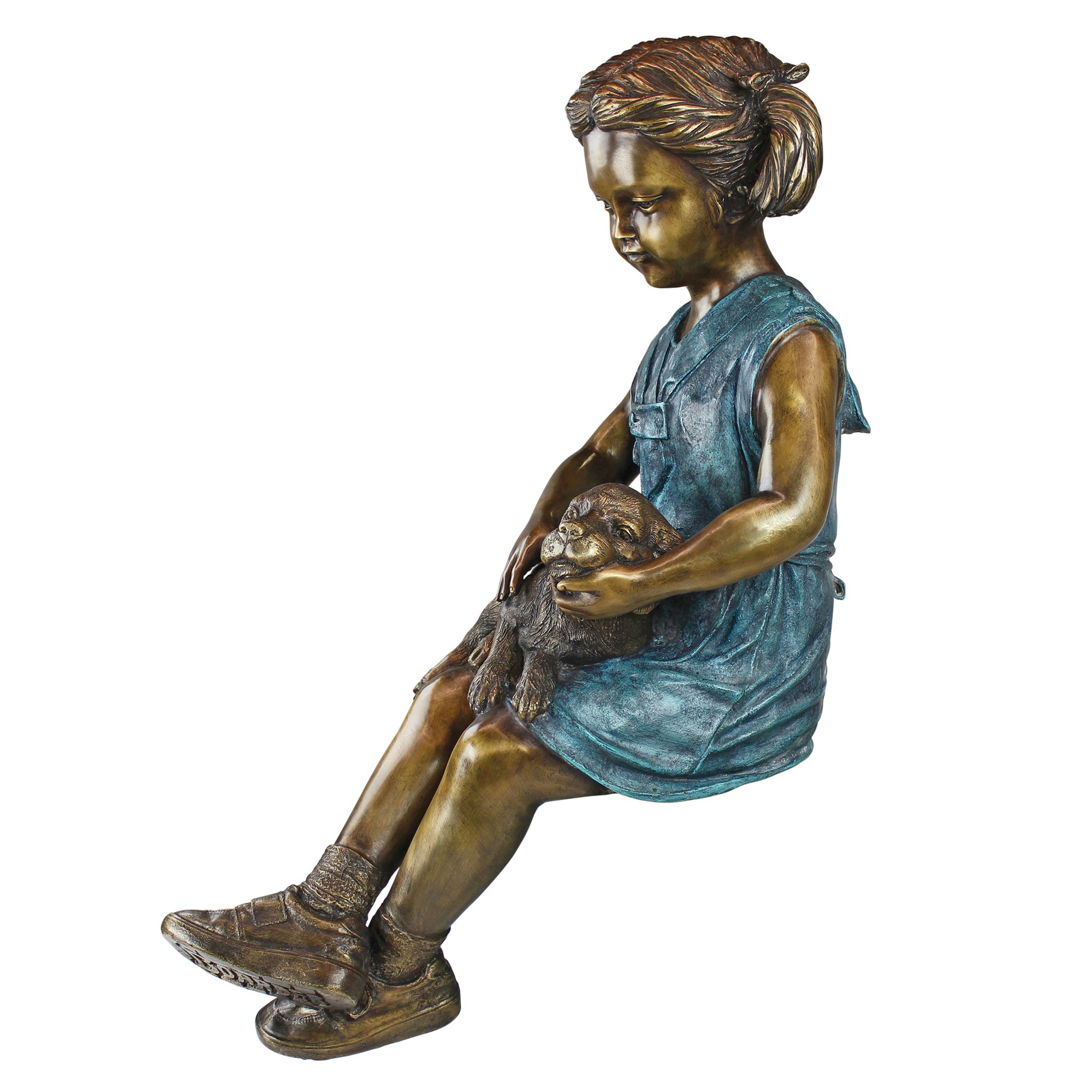 Toscano - Sitting Savannah Girl with Dog Garden Statue