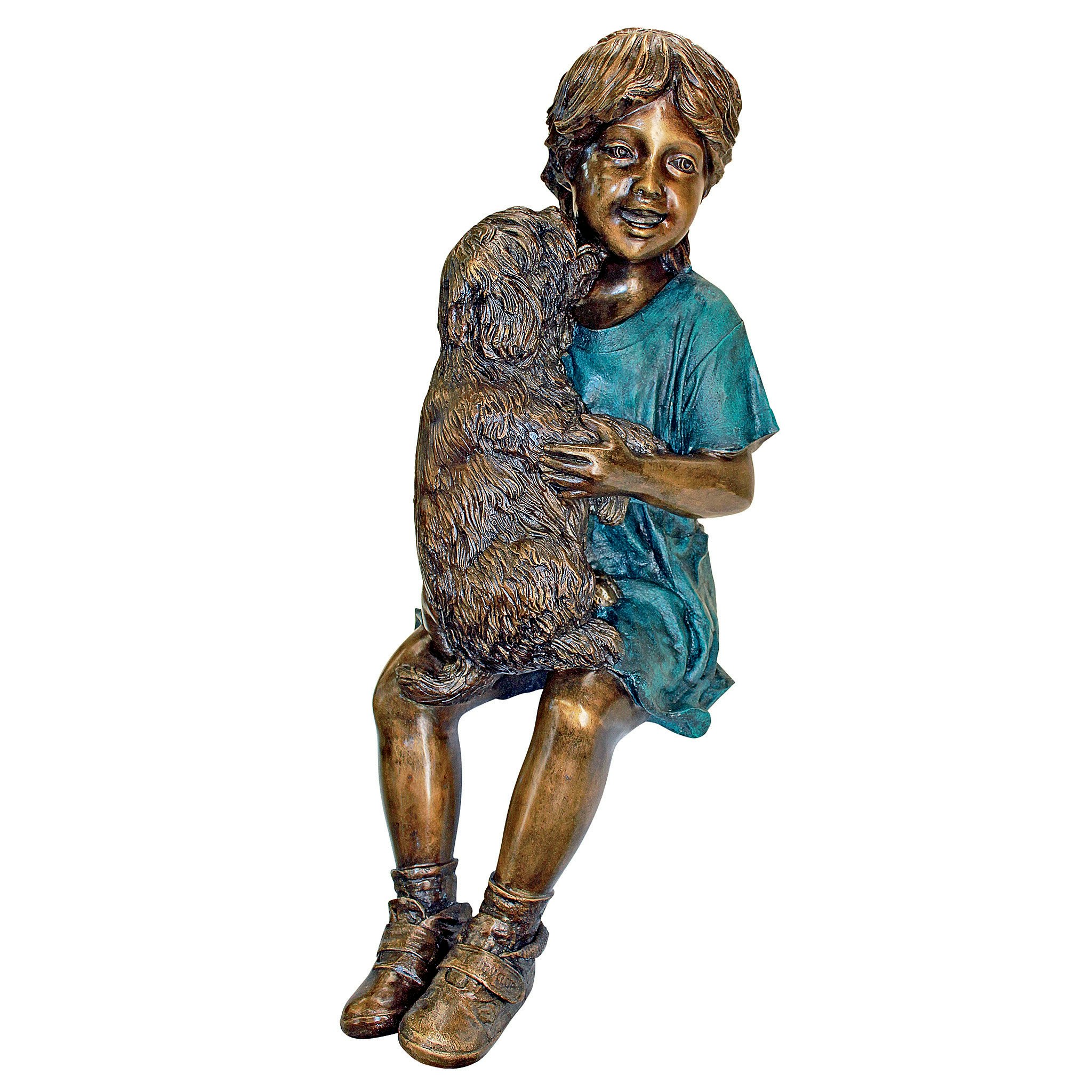 Toscano - Puppy Kisses Sitting Girl Garden Statue