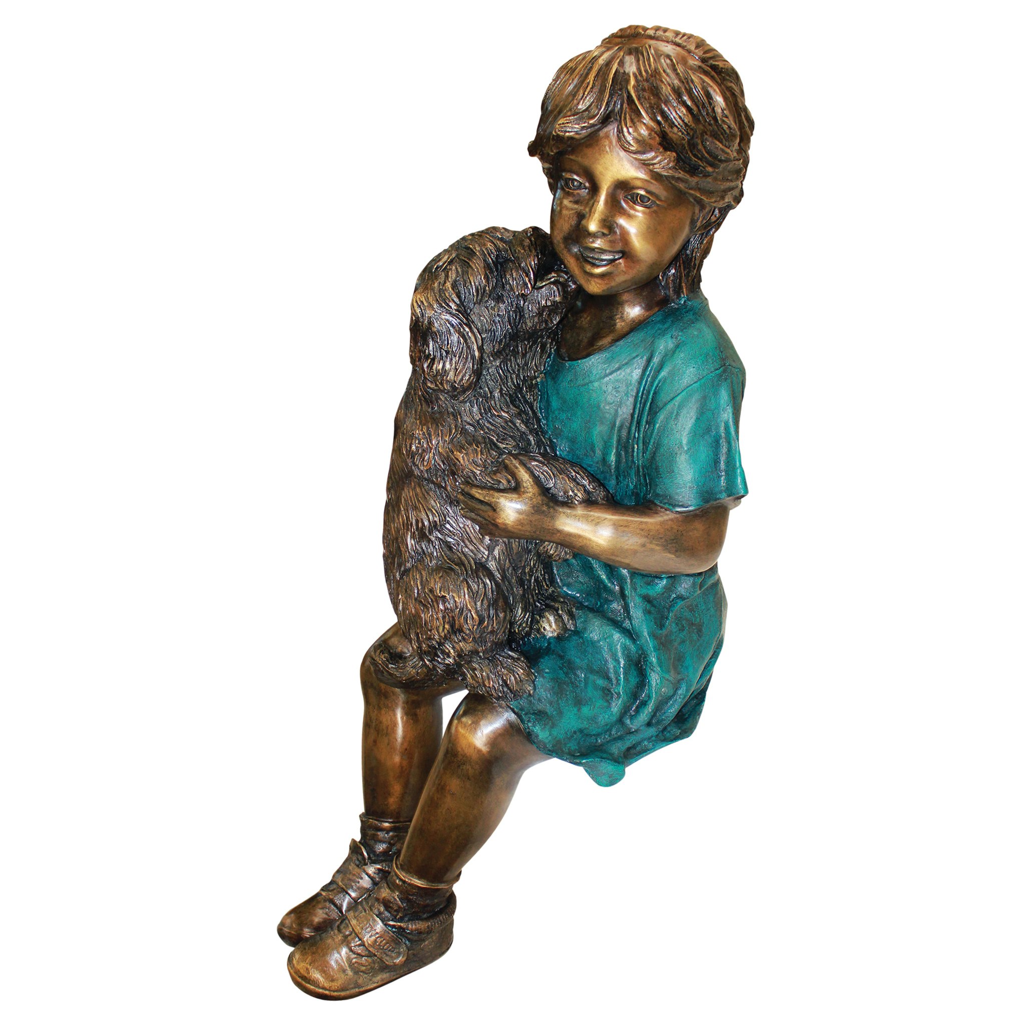 Toscano - Puppy Kisses Sitting Girl Garden Statue