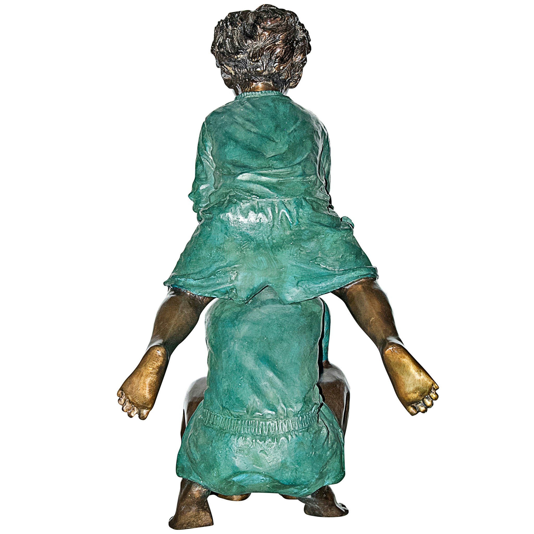 Toscano Leap Froggin Playing Boys Garden Statue - Bronze/Verdigris