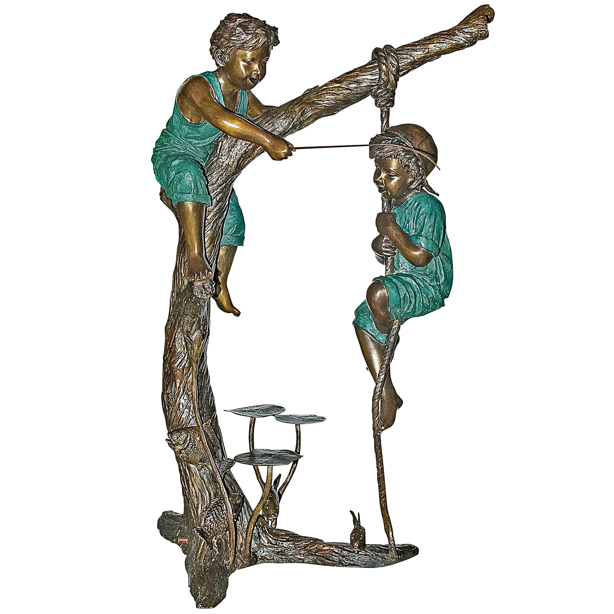 Toscano - Frolicking Fisherman Two Boys on a Tree Garden Statue