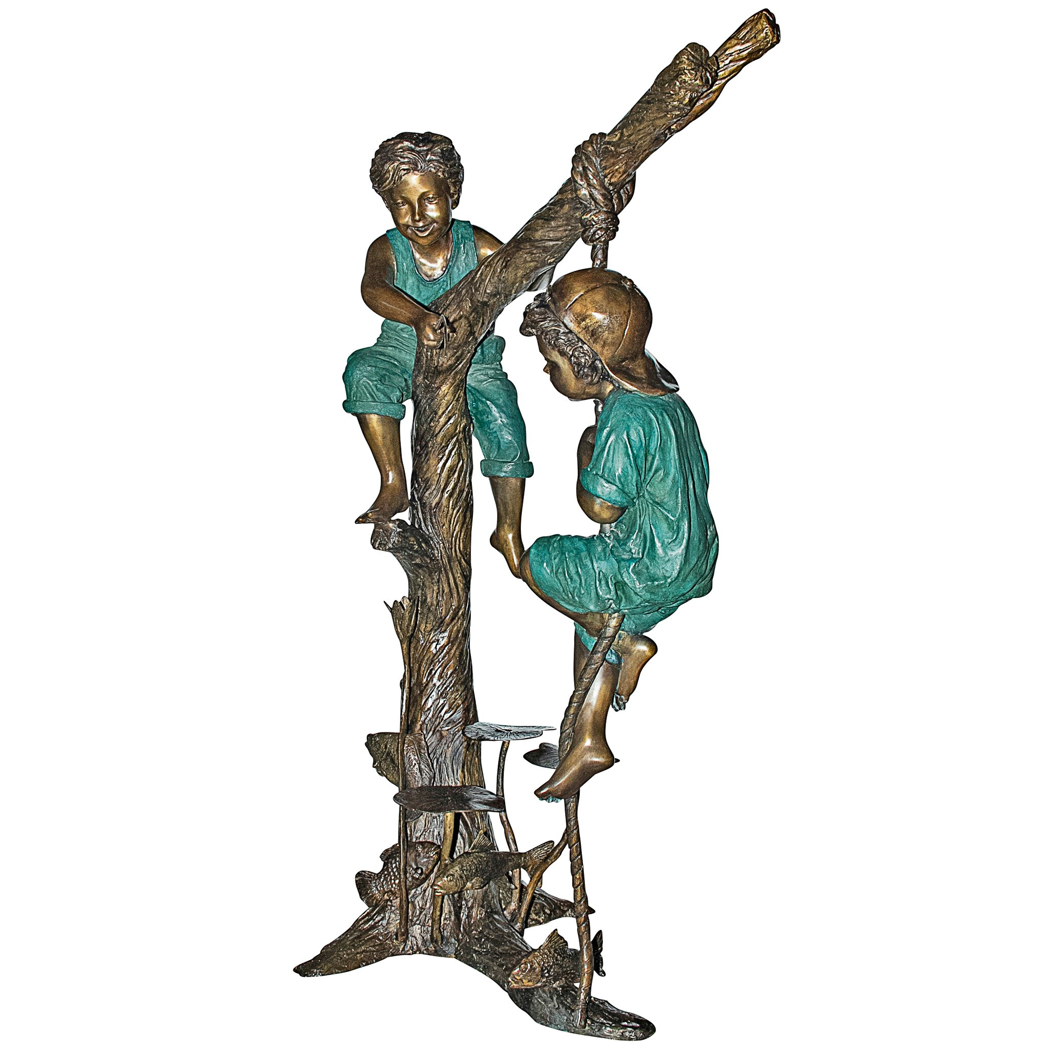 Toscano - Frolicking Fisherman Two Boys on a Tree Garden Statue