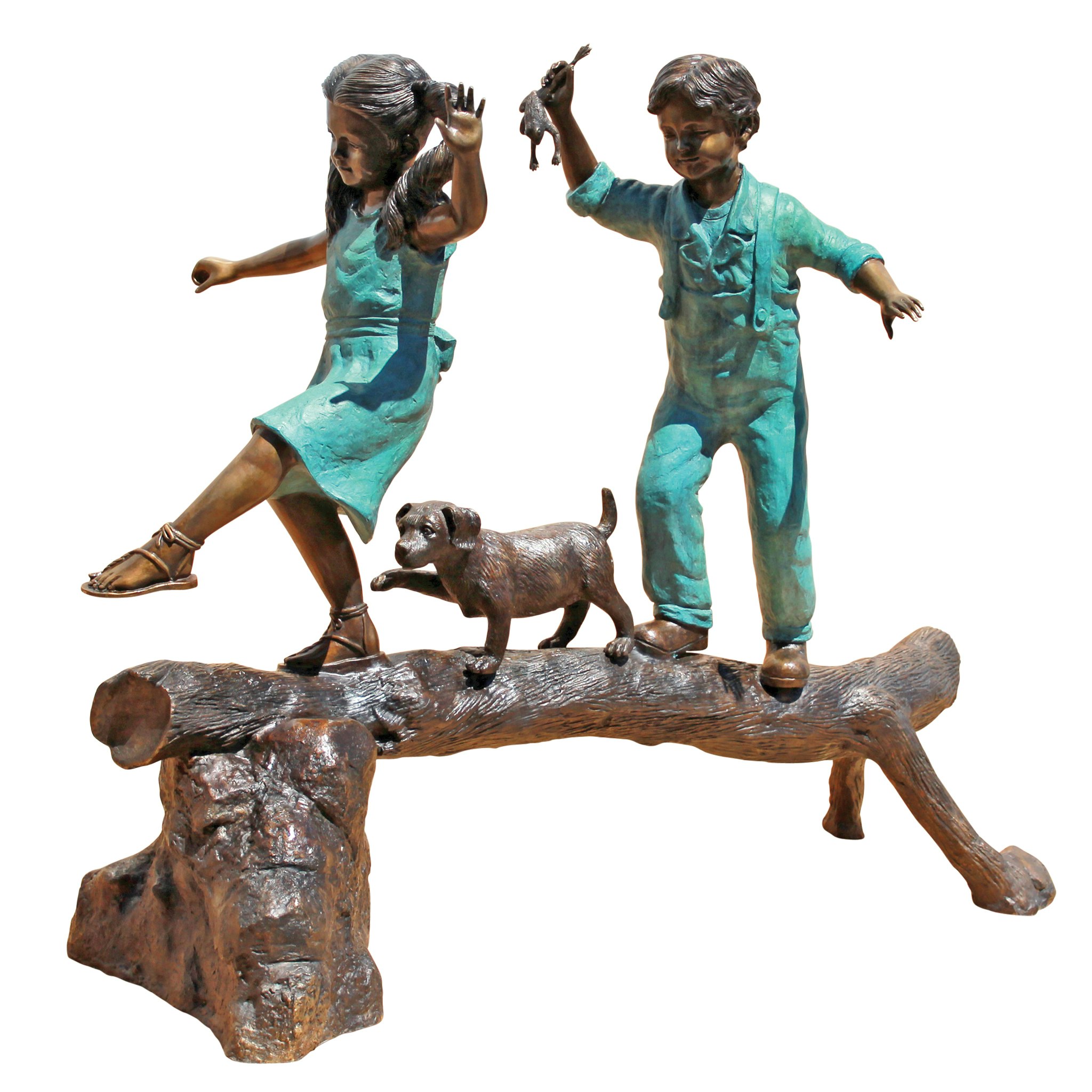 Toscano - The Adventure Boy and Girl on Log Garden Statue